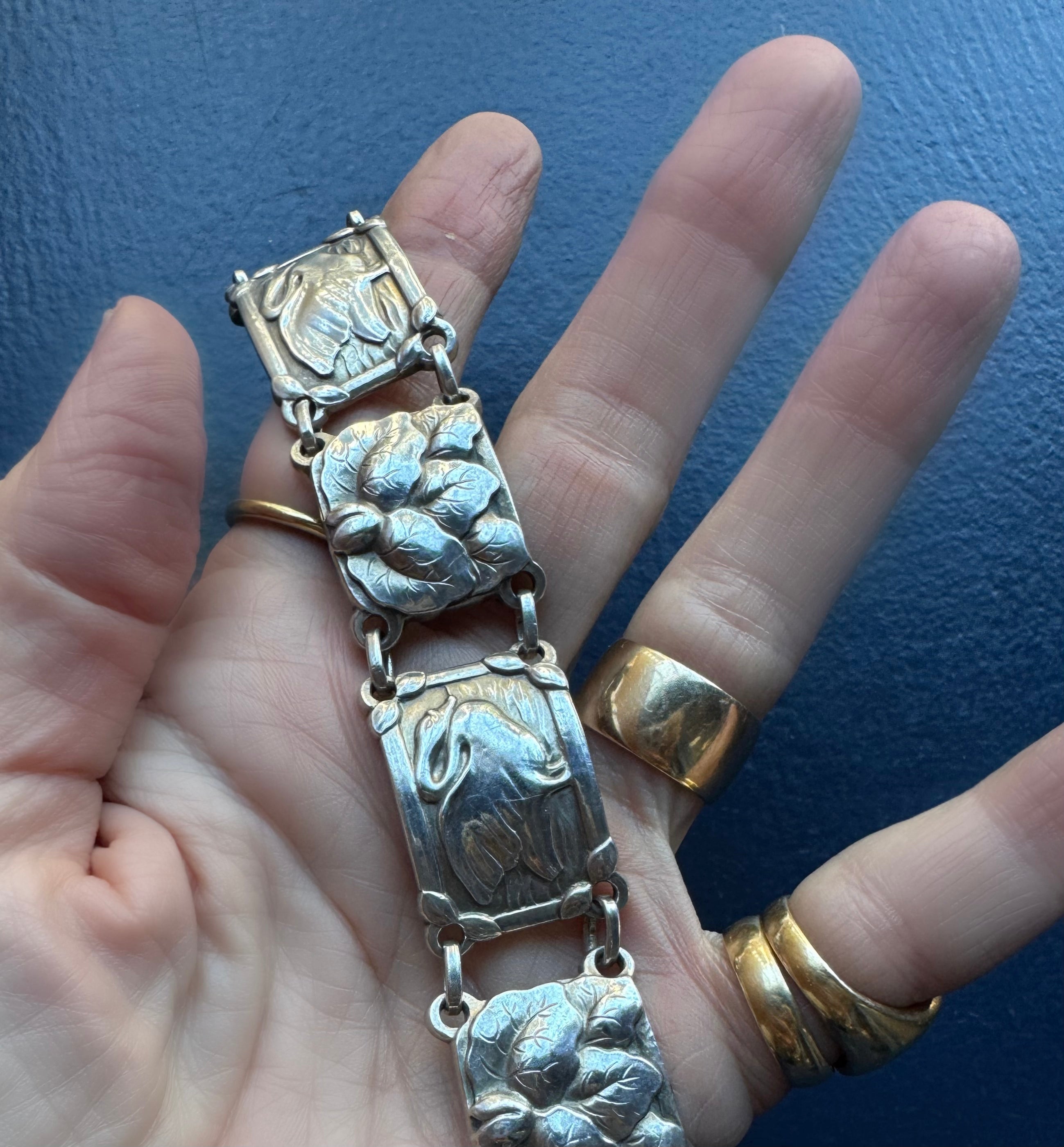 Vintage Georg Jensen Sterling Silver Swans & Leaves Bracelet