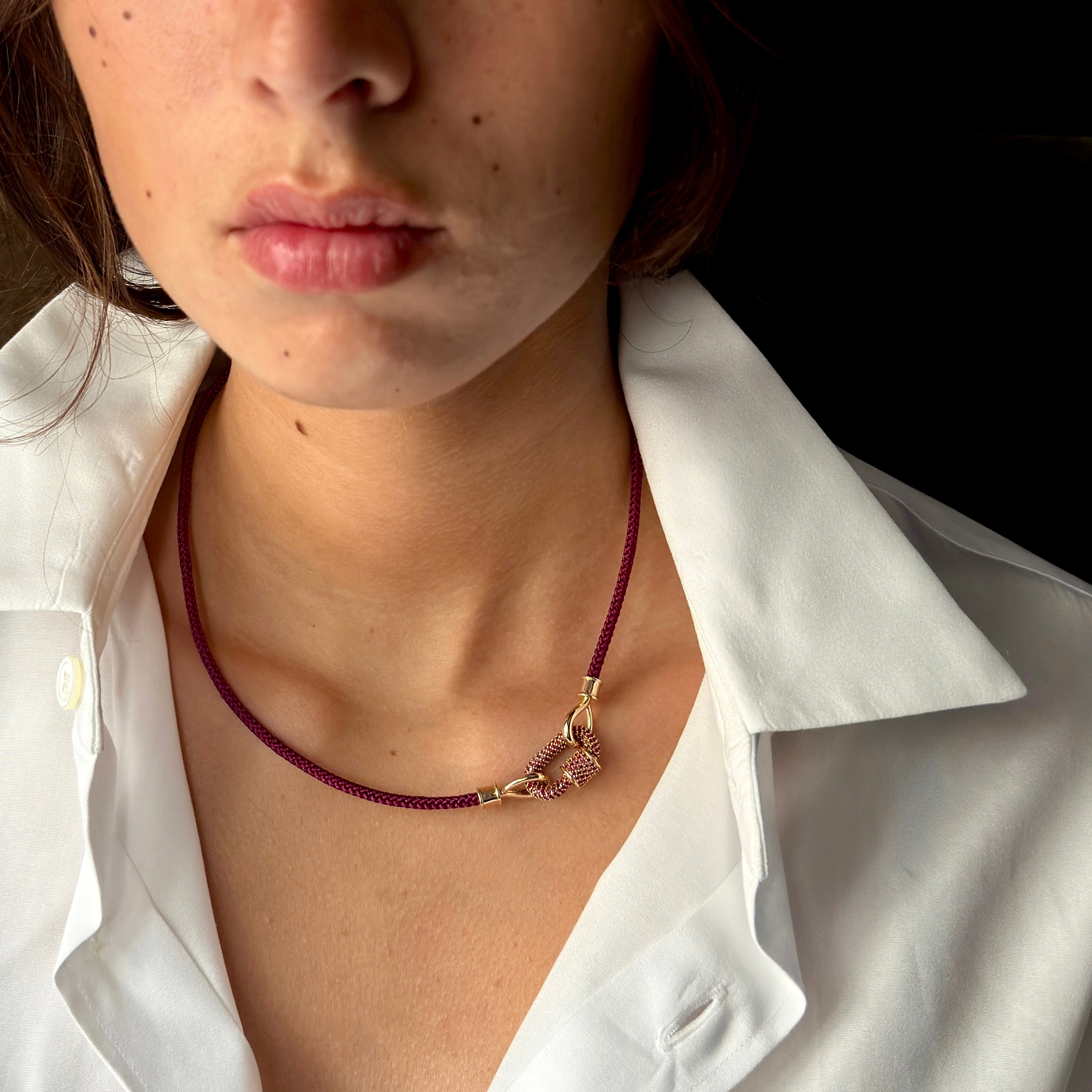 Marla Aaron String Project with Yellow Gold Loops in Aubergine