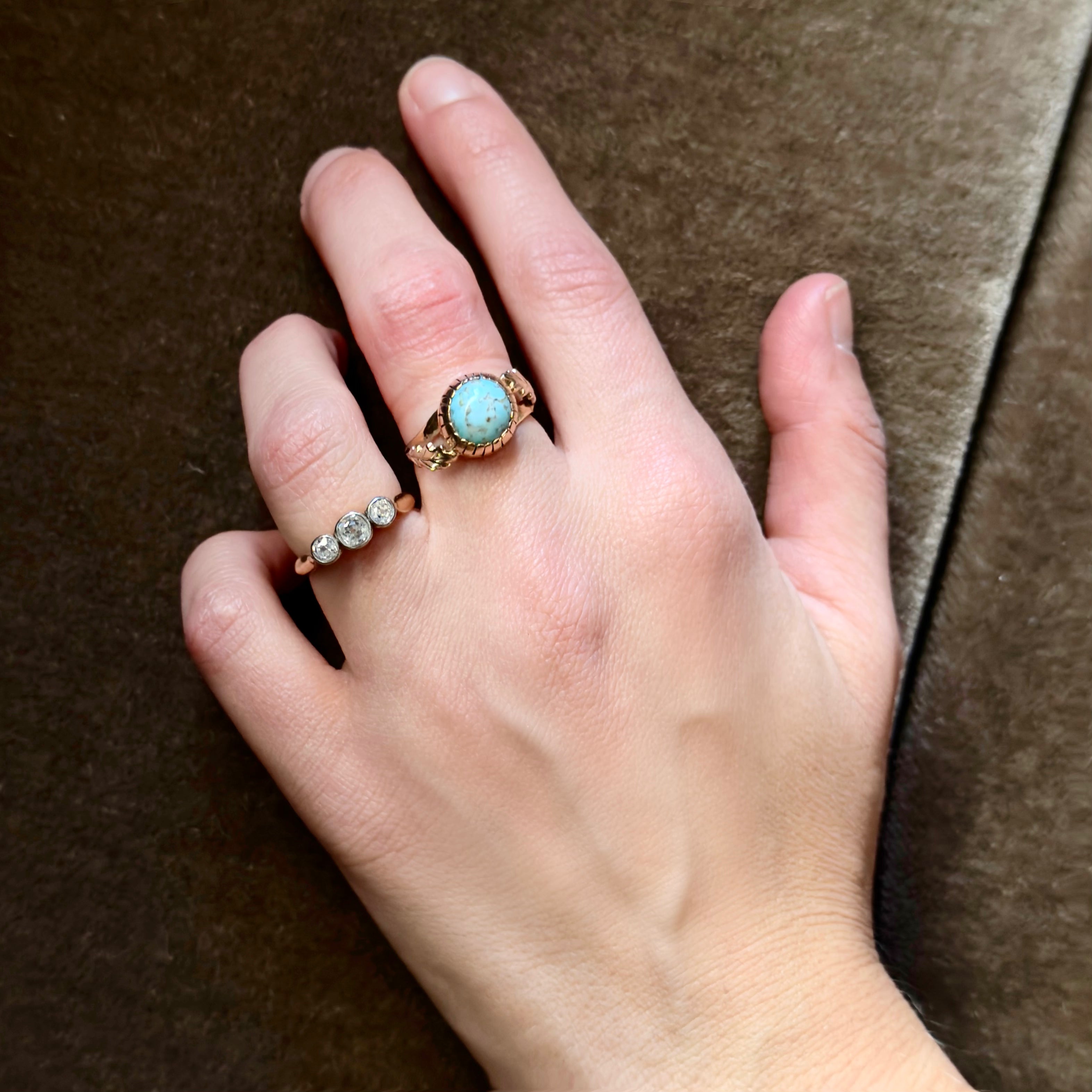 Antique Edwardian 18k / Platinum Euro-Cut Three Diamond Ring