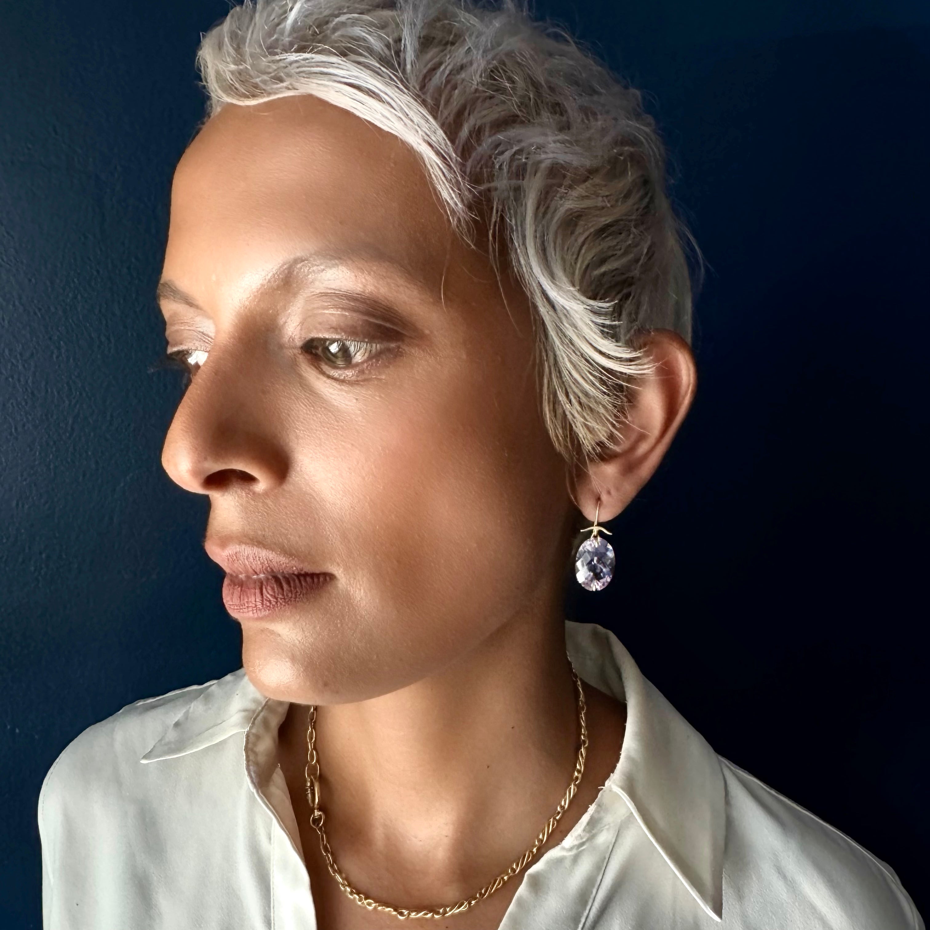 Gabriella Kiss 18k Oval Facetted Rose de France Amethyst Earrings