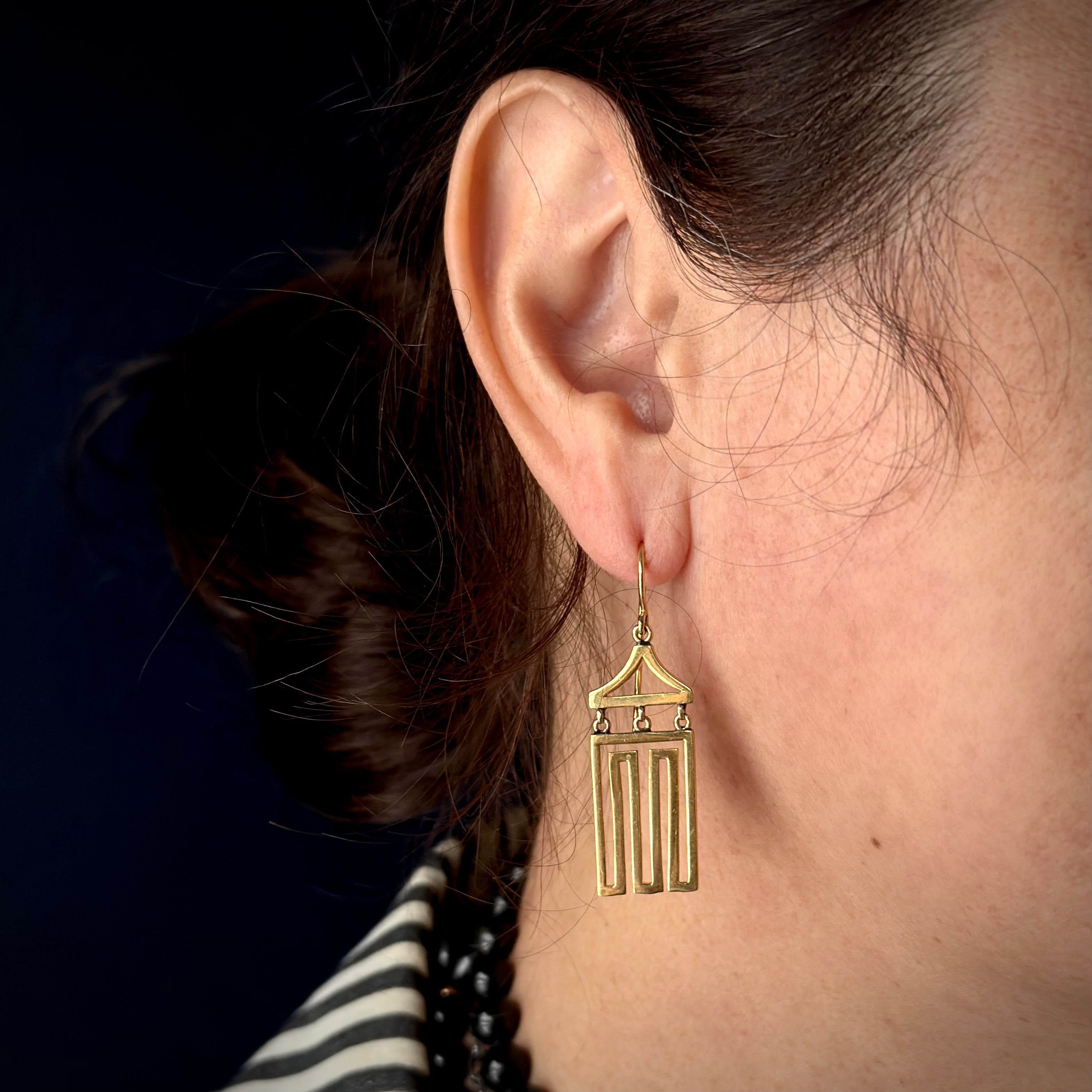 Vintage Mid-Century 14k Geometric Drop Earrings