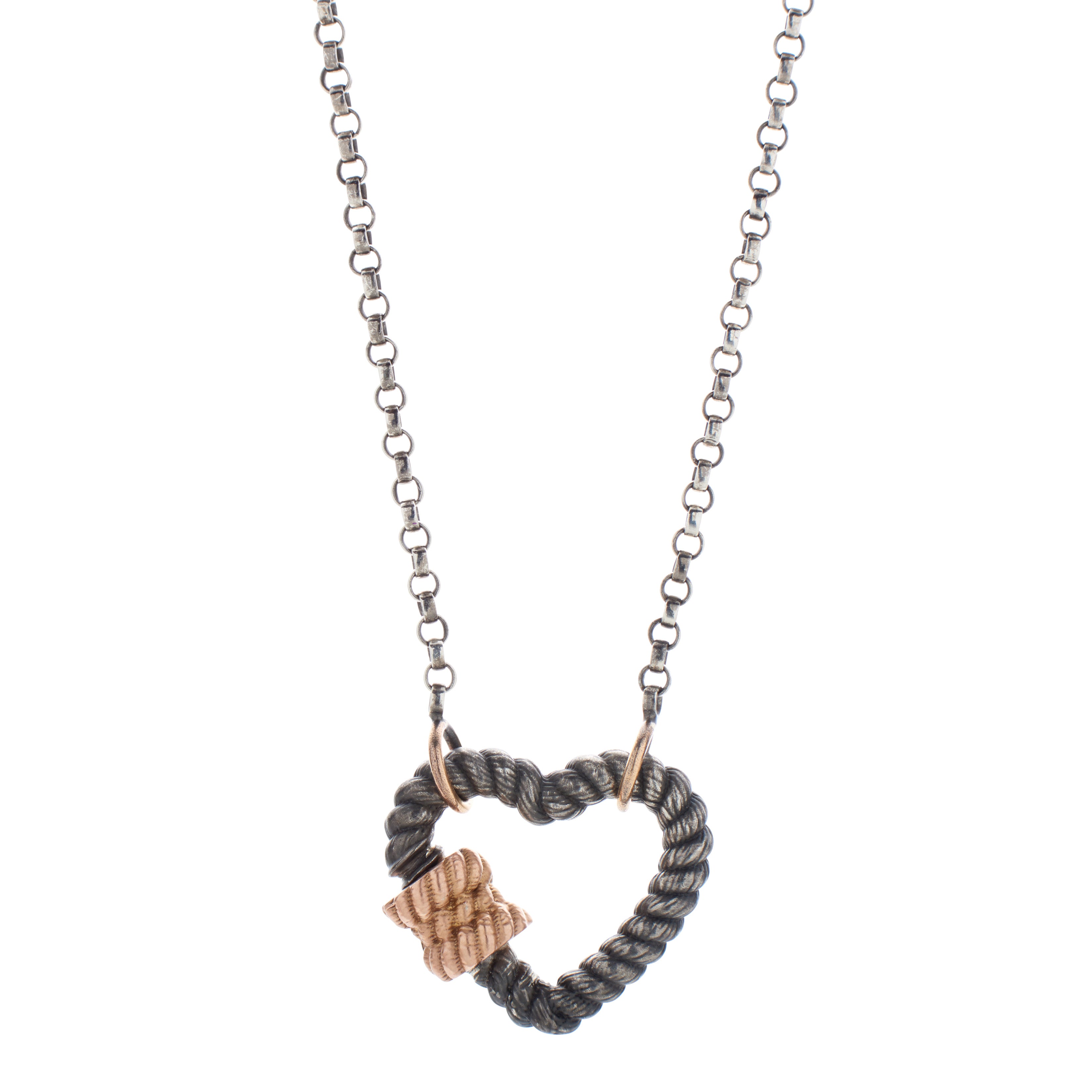 Marla Aaron Blackened Silver Twisted Heart Lock with 14k Yellow Gold Closure