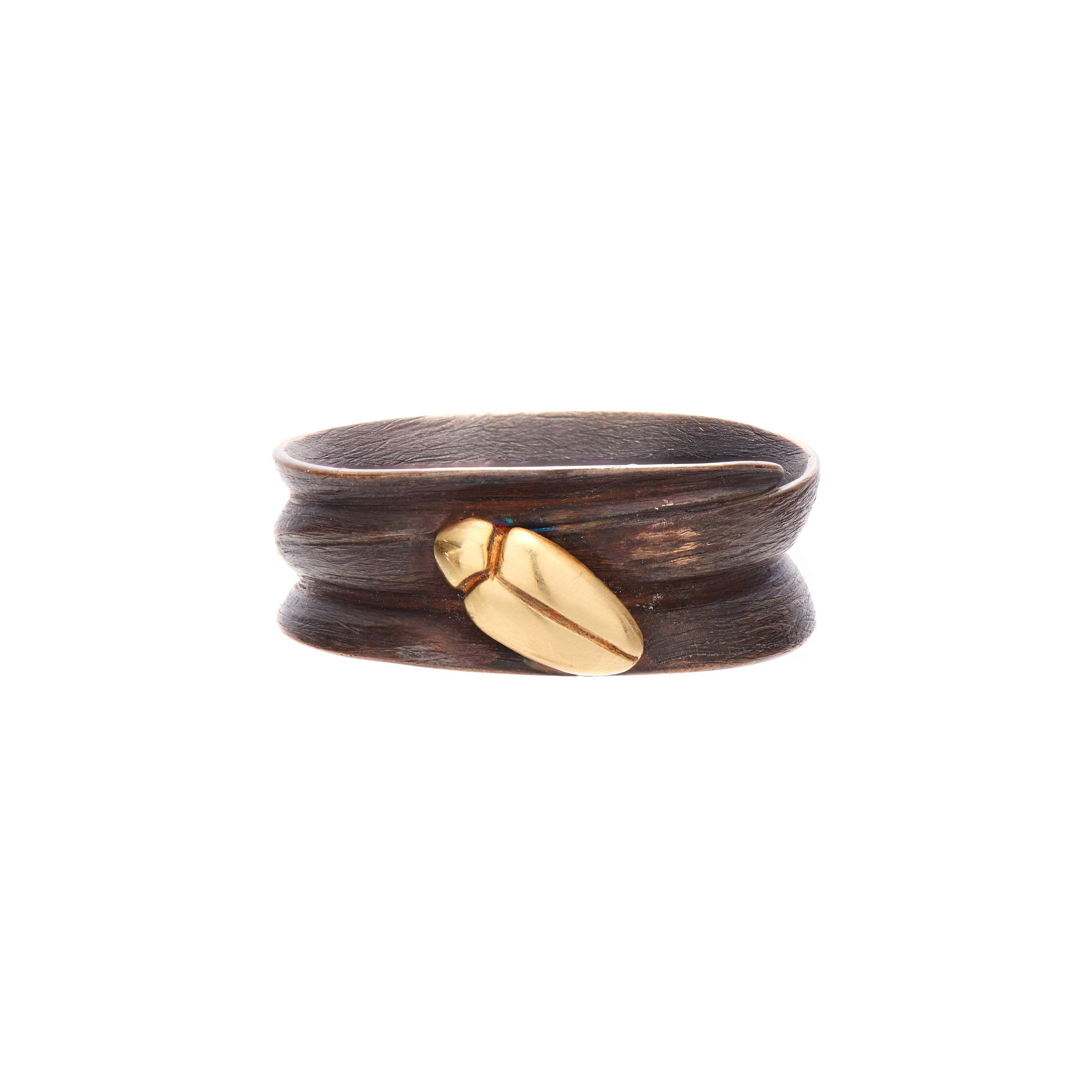 Gabriella Kiss Bronze Blade of Grass Ring with 18k Beetle