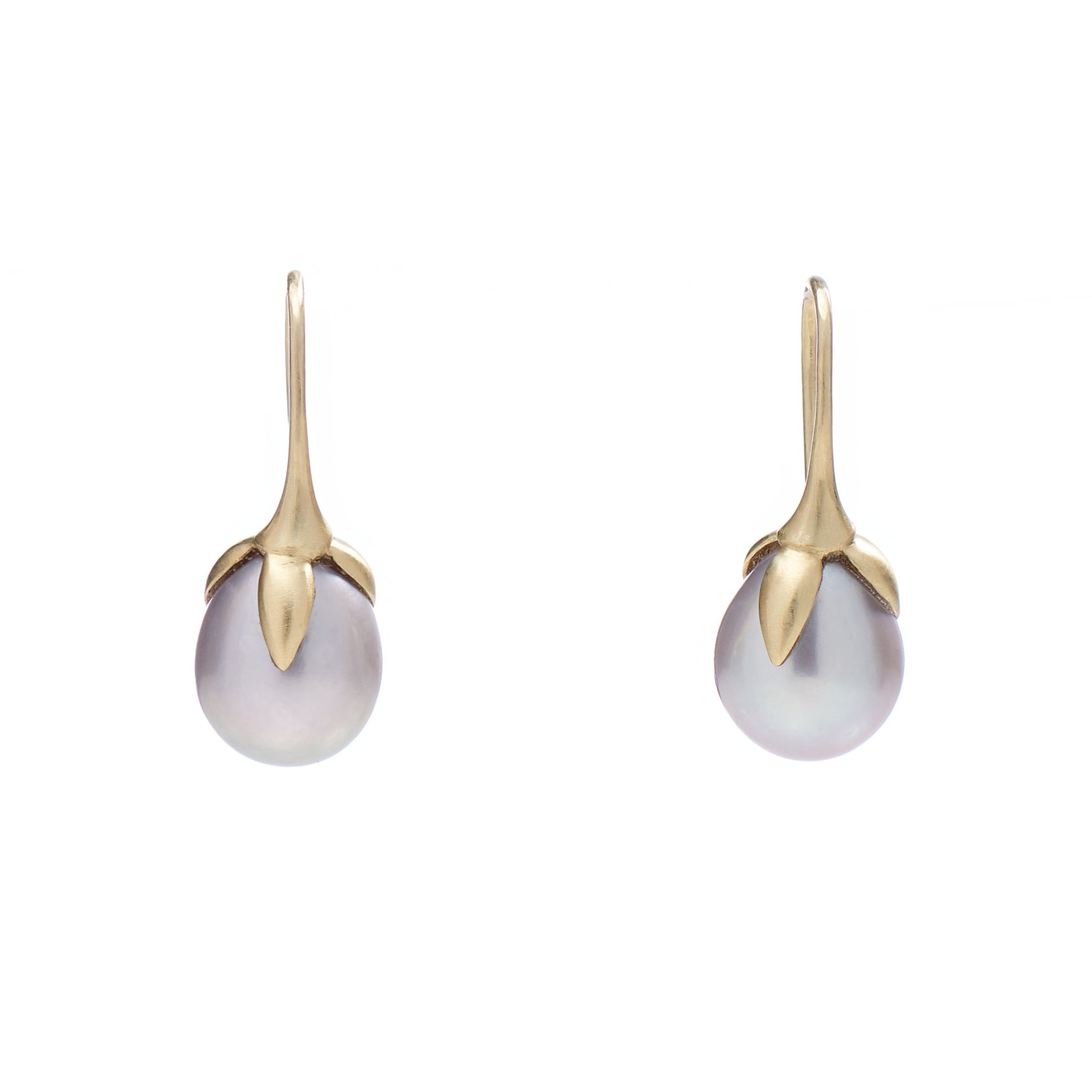 Gabriella Kiss 14k Gold & Grey Pearl Eggplant Earrings