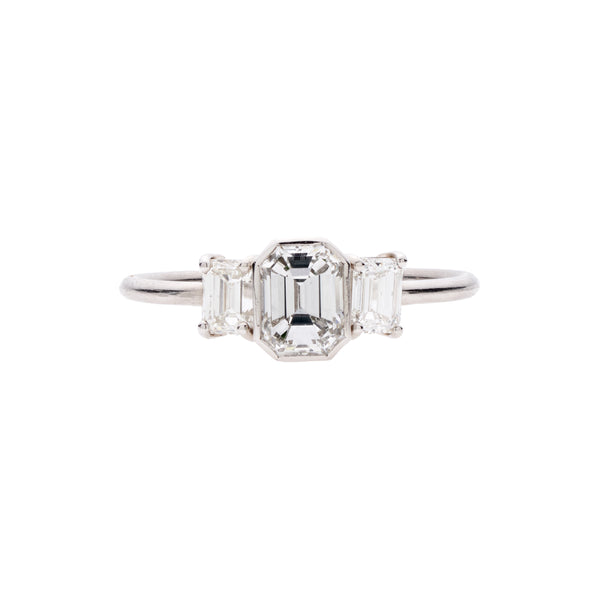 Tura Sugden Platinum Engagement Ring w/Antique Emerald-Cut Diamond & Two Step-Cut Side Diamonds - 1.21ctw
