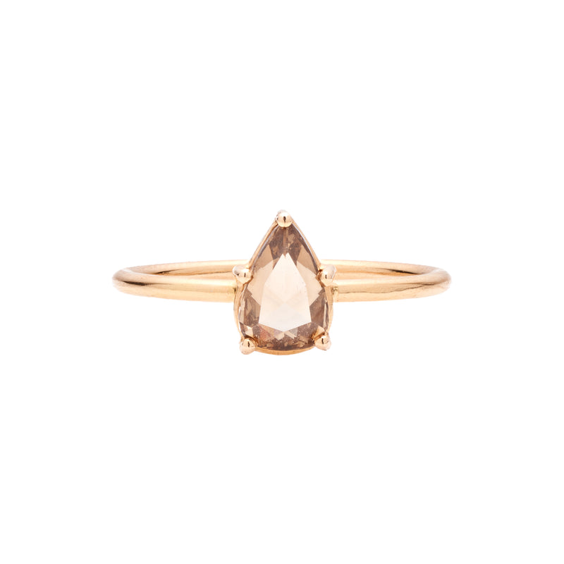 Tura Sugden 18k Rose Gold Pear Shaped Cognac Diamond Solitaire Ring- 0.725ct