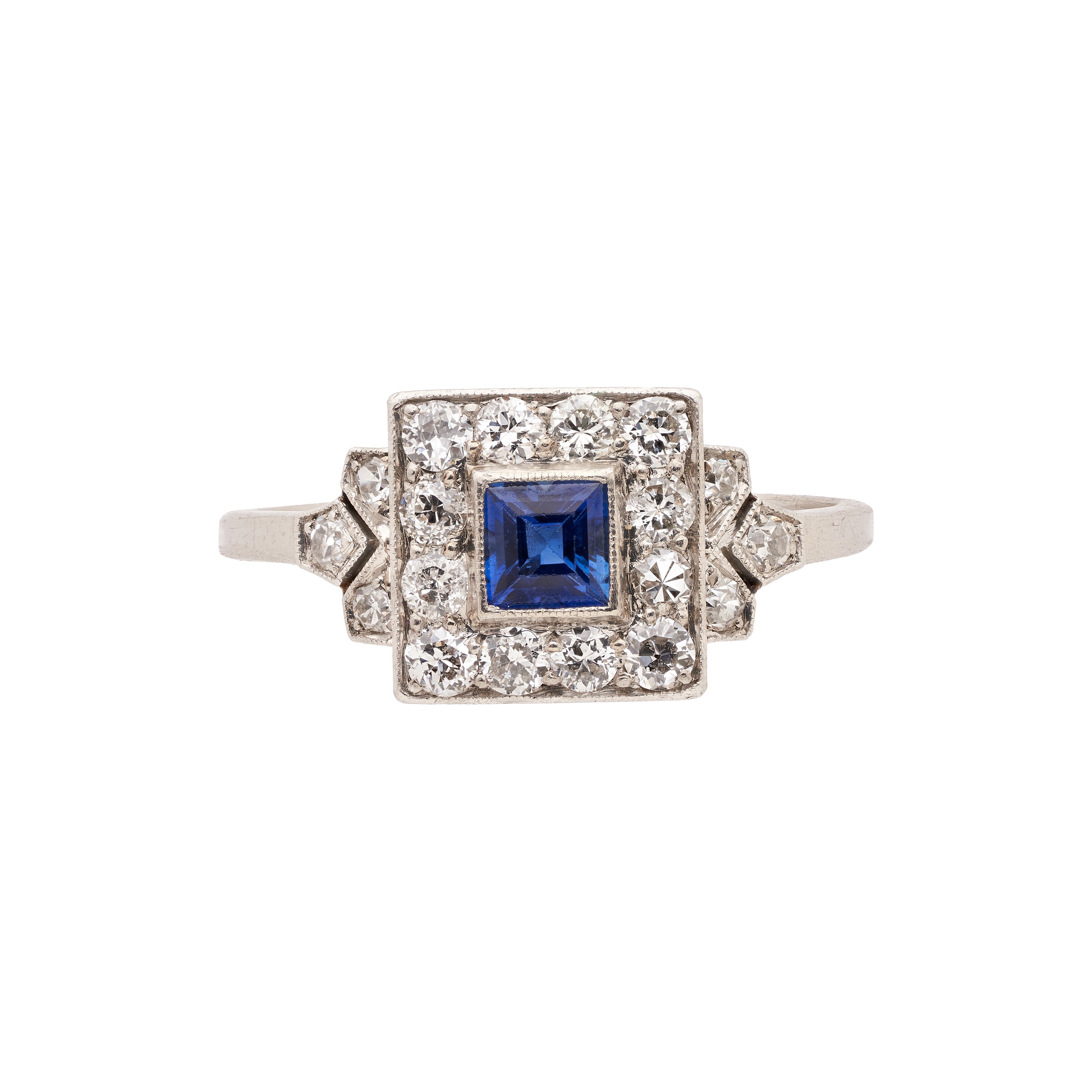 Antique Art Deco Platinum Sapphire and Diamond Ring