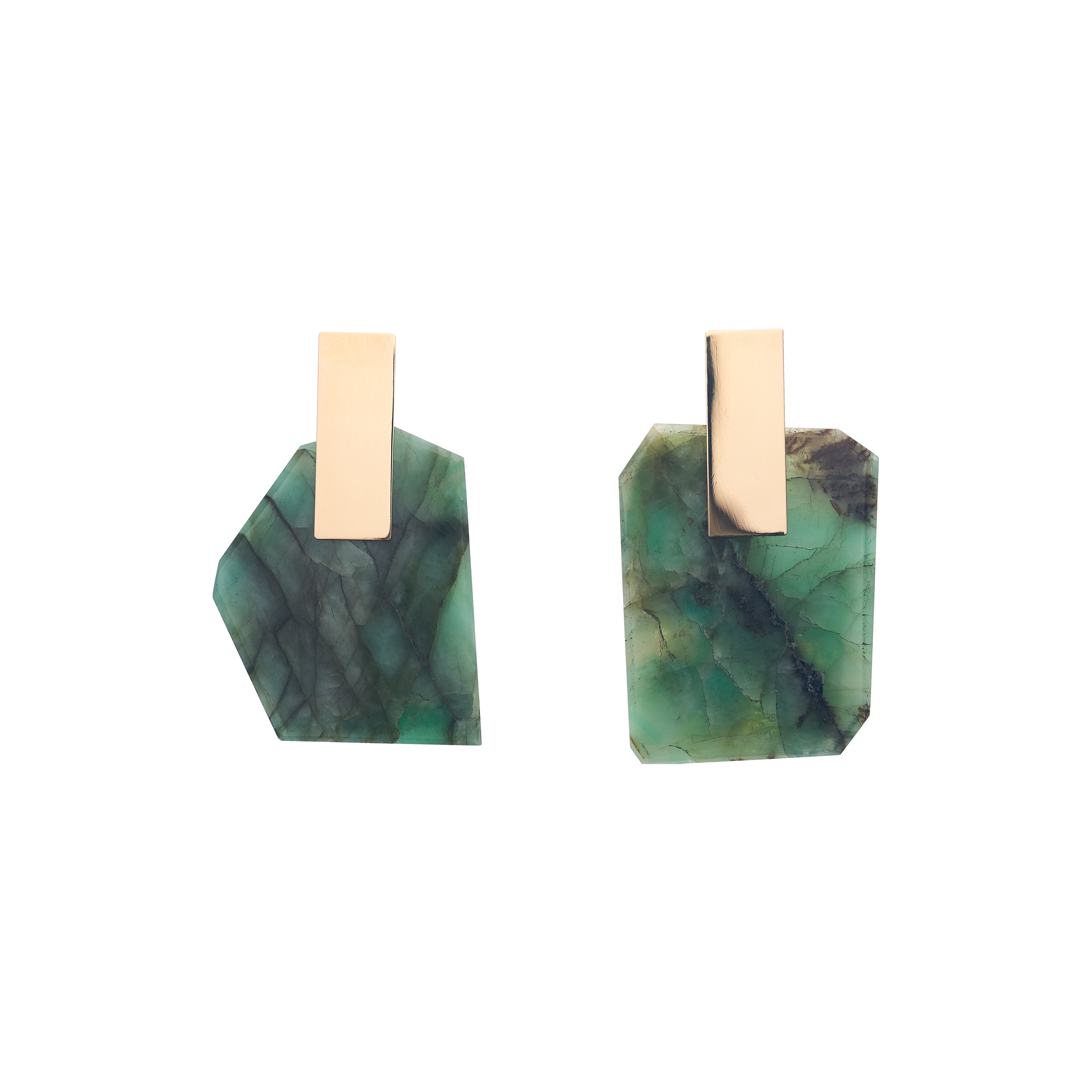 Kathleen Whitaker 14k Emerald with Carbonite on Plane Studs Earrings (Pair)