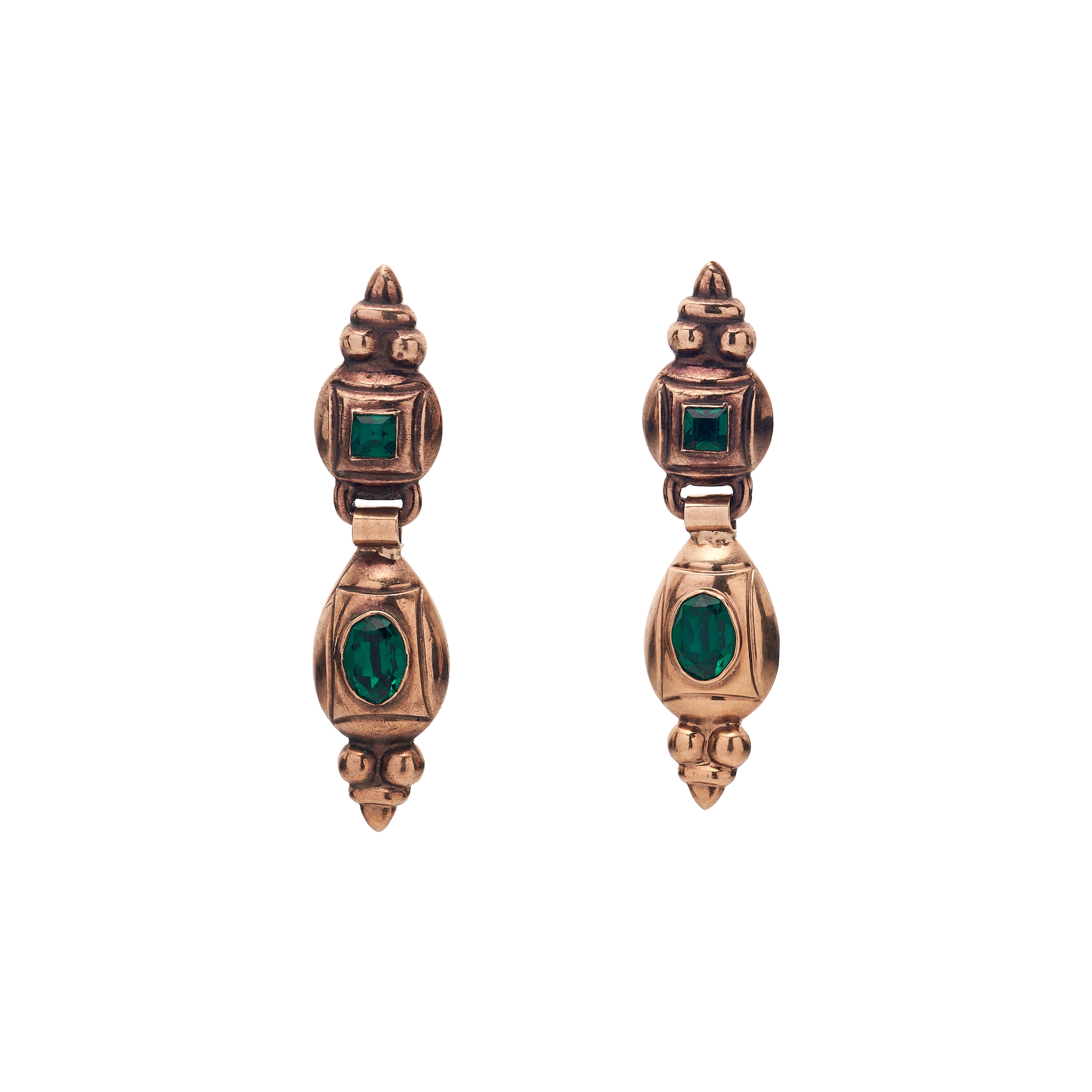 Antique Regency 15k/18k Emerald Paste Drop Earrings