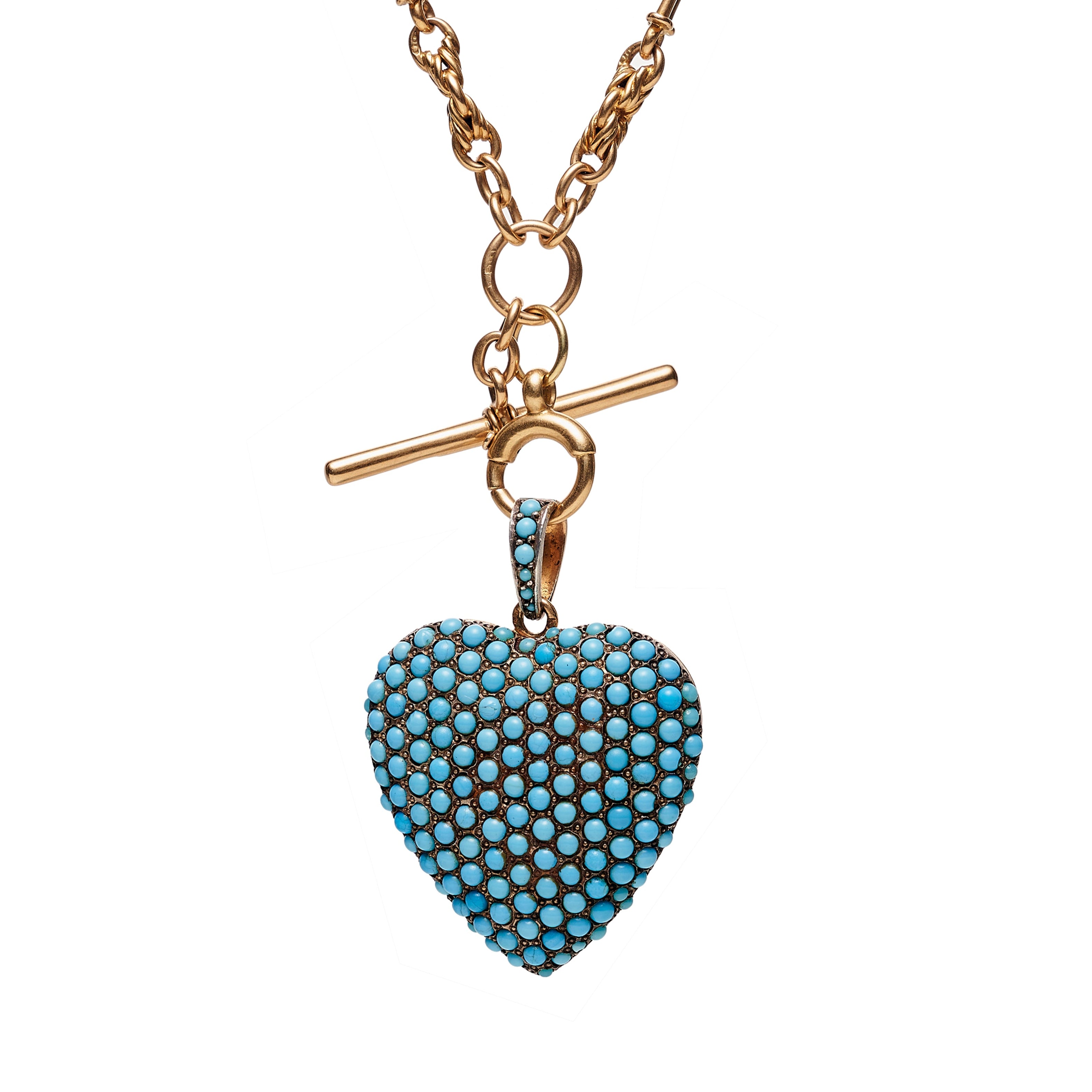 Vintage French 18k Pavé Turquoise Paste Heart Locket Pendant