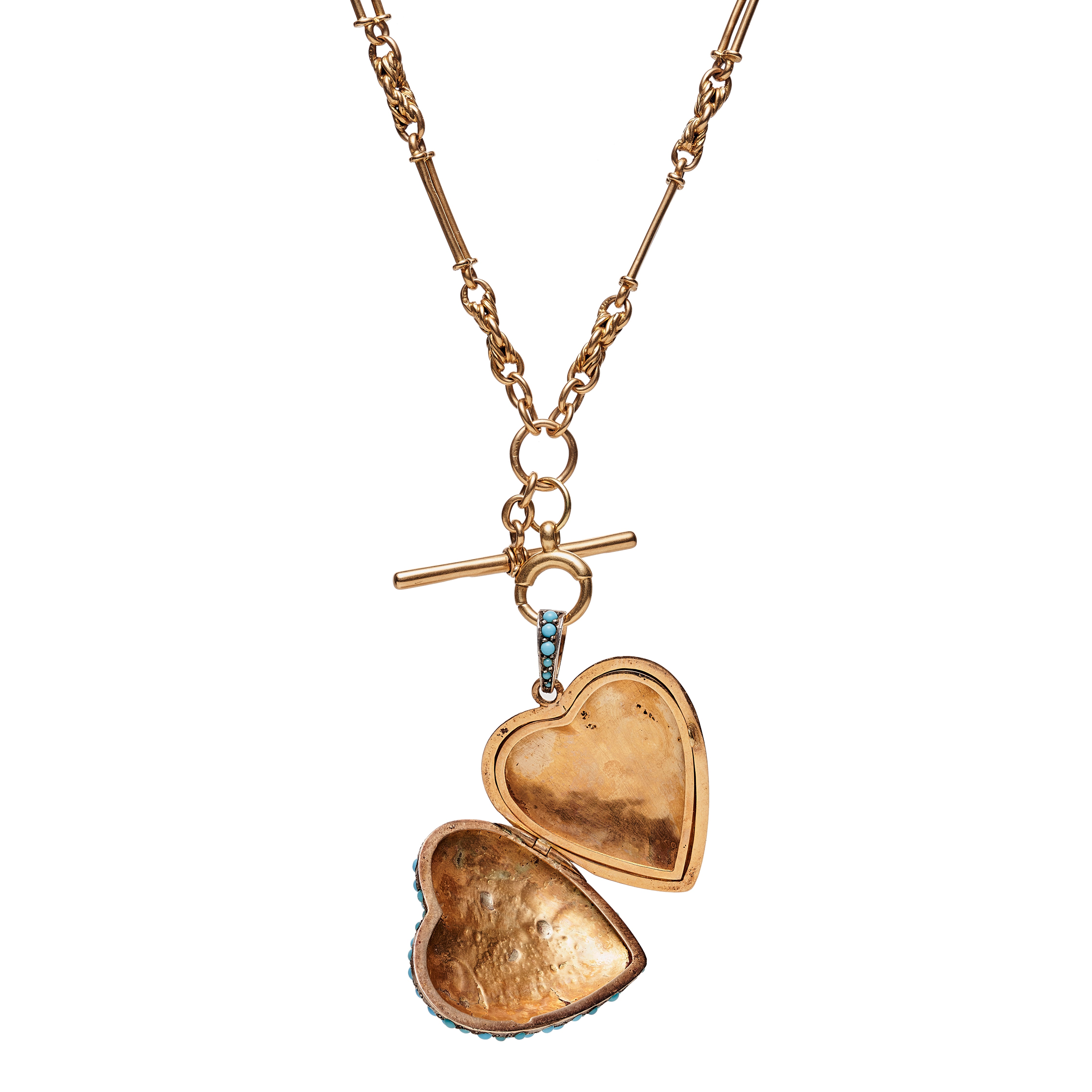 Vintage French 18k Pavé Turquoise Paste Heart Locket Pendant