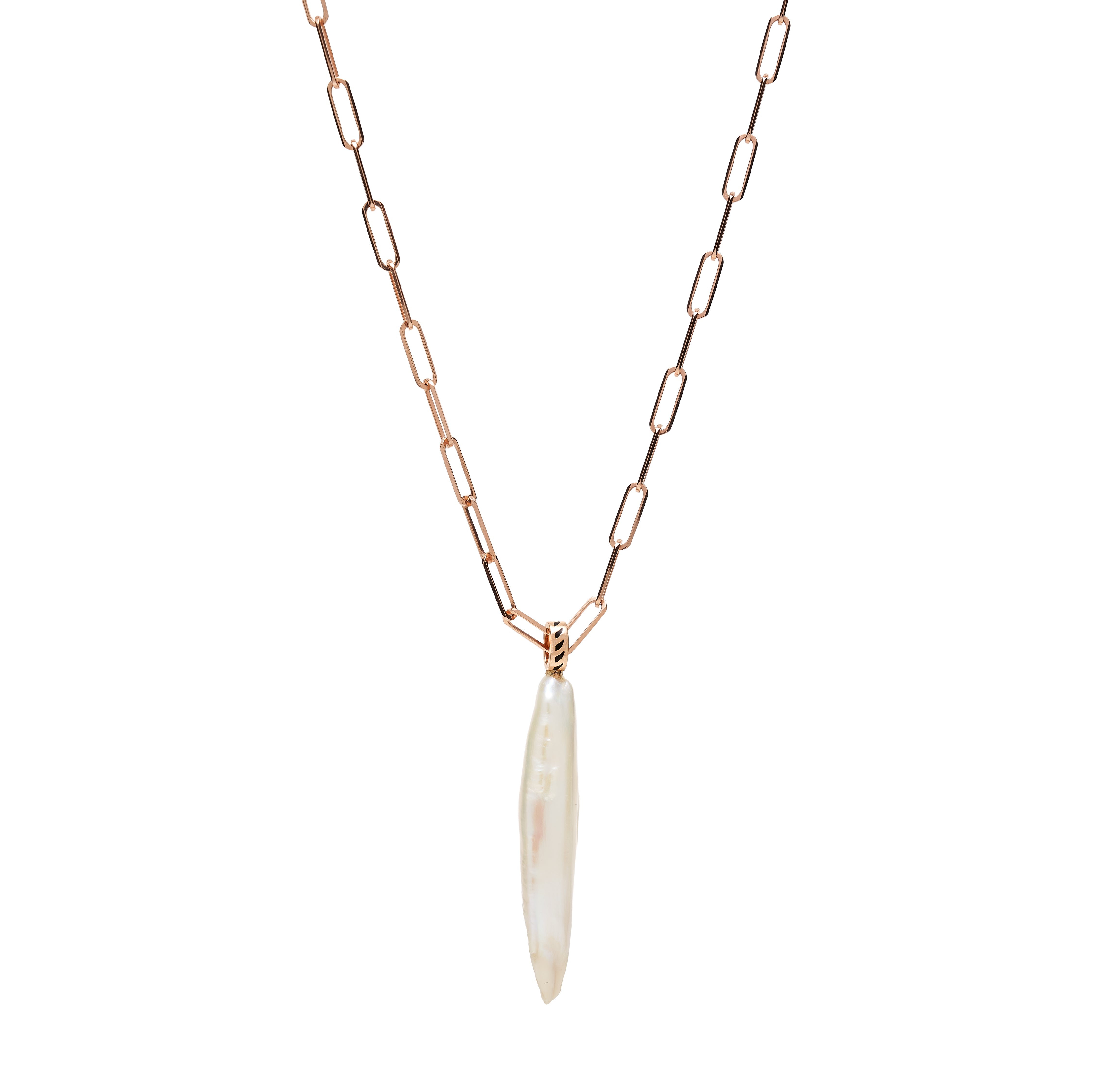 Dezso 18k Grande Pearl Pendant w/ Shark Fin Enameling