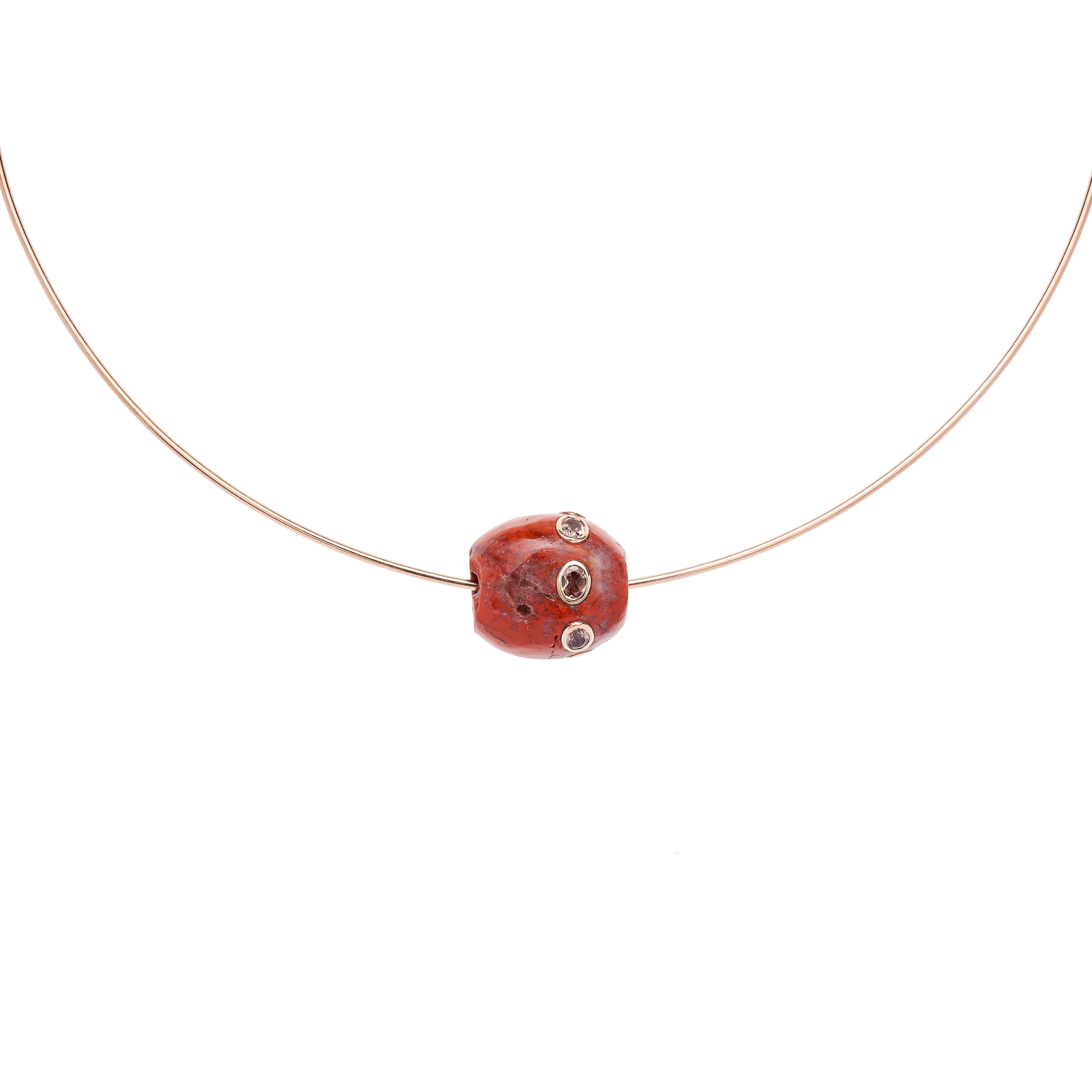 Dezso Agate Bead Pendant with 18k Inset Garnets