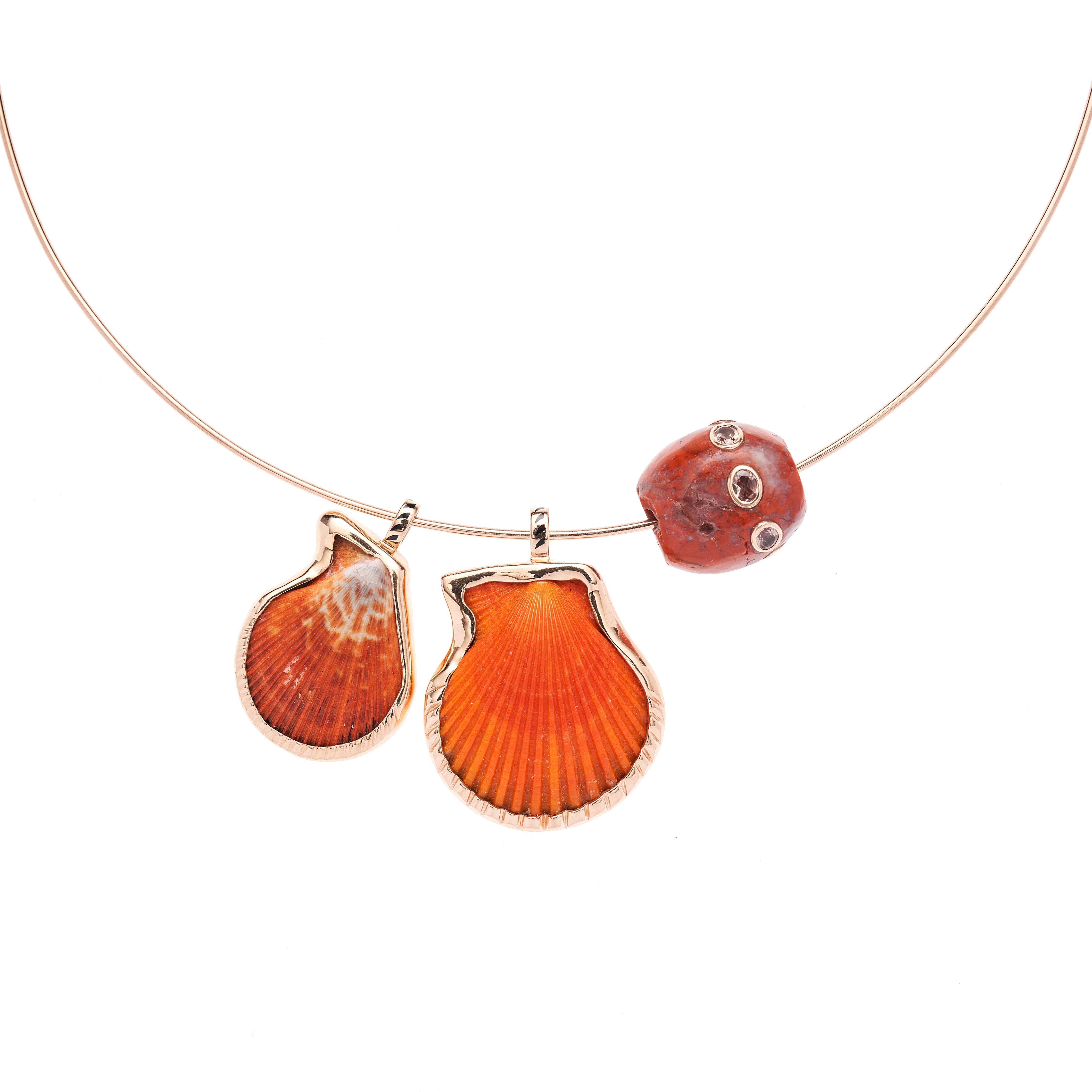 Dezso Agate Bead Pendant with 18k Inset Garnets