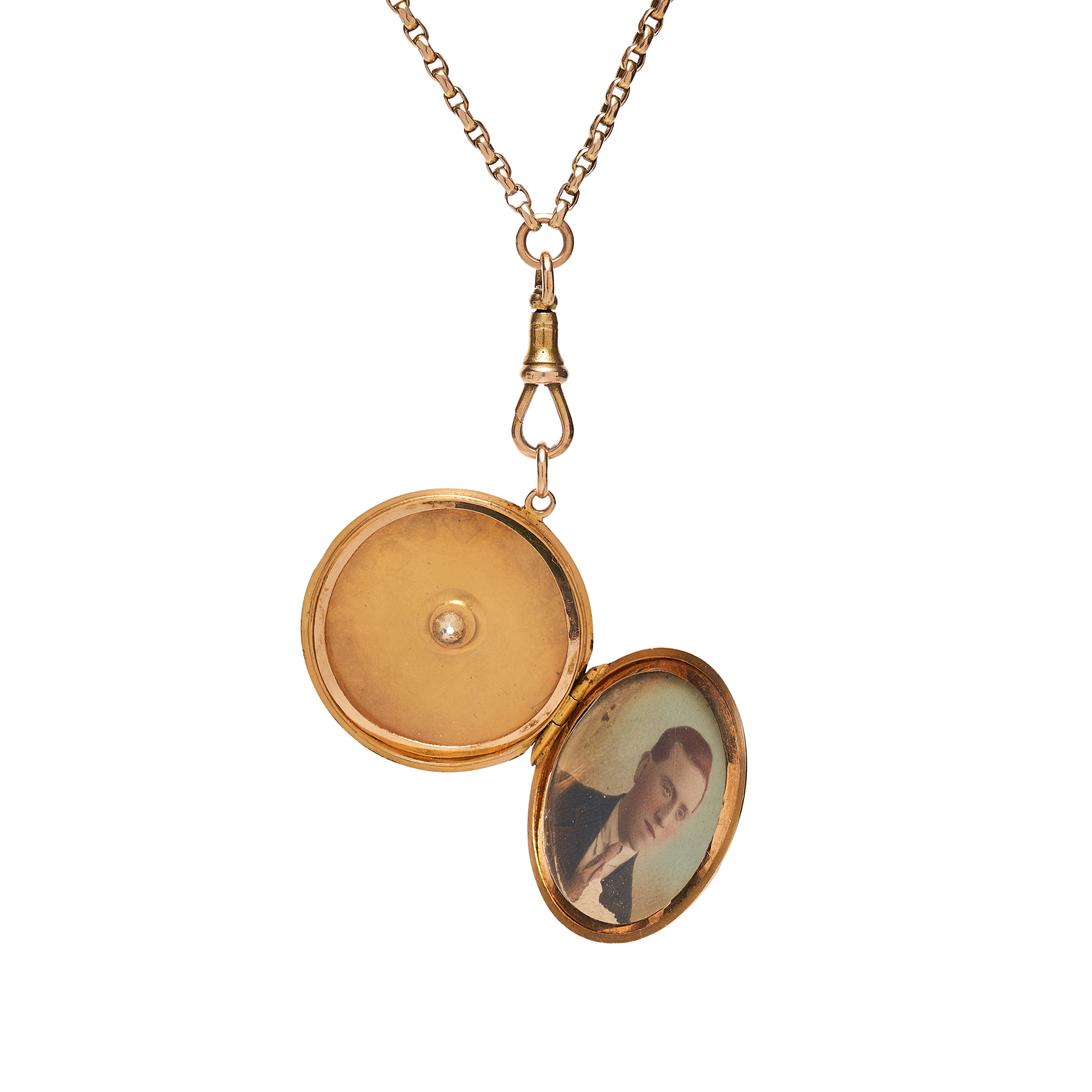 Antique Victorian 15k Star Set Diamond Round Locket Pendant- .20ct