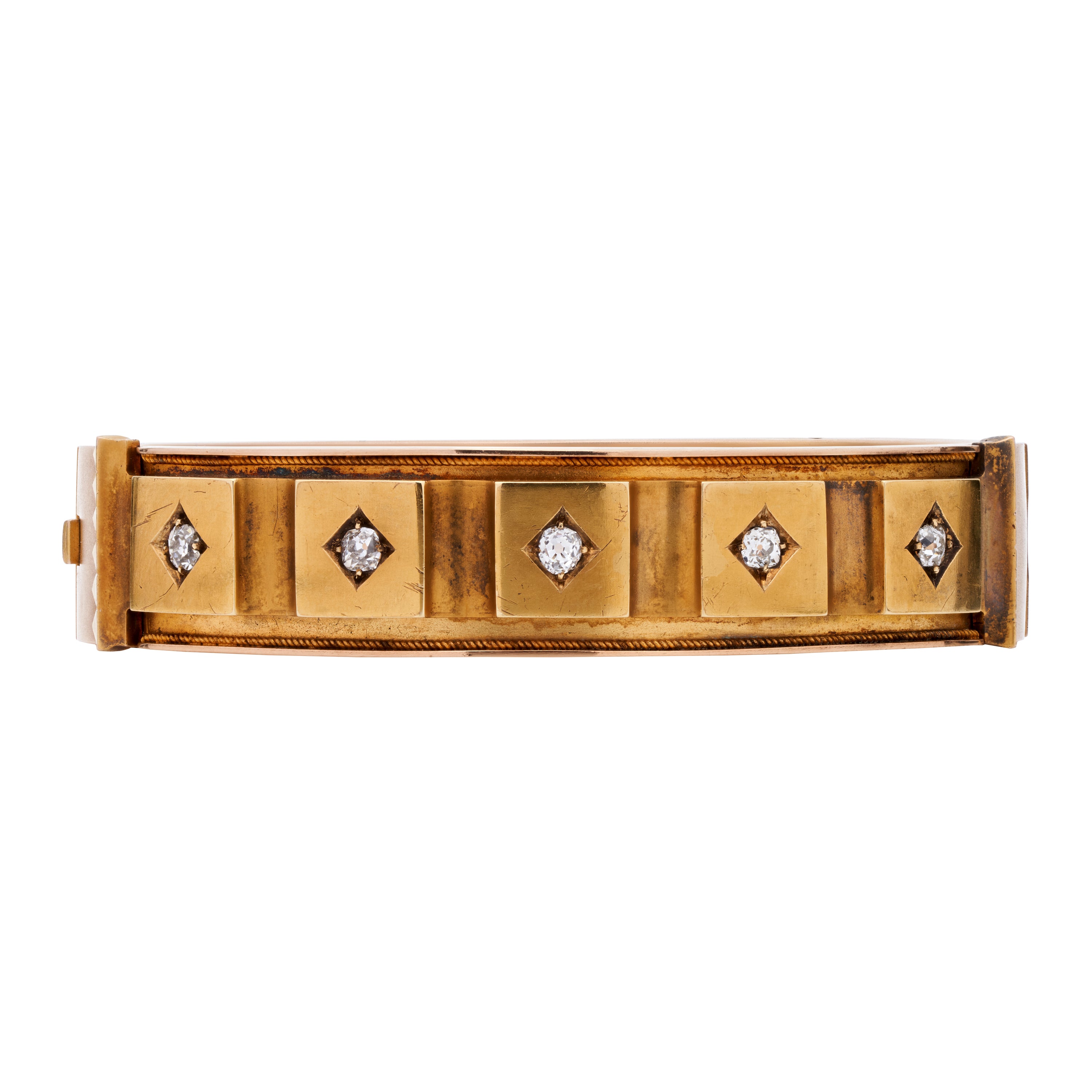Antique Victorian 15k Diamond Panel Bangle
