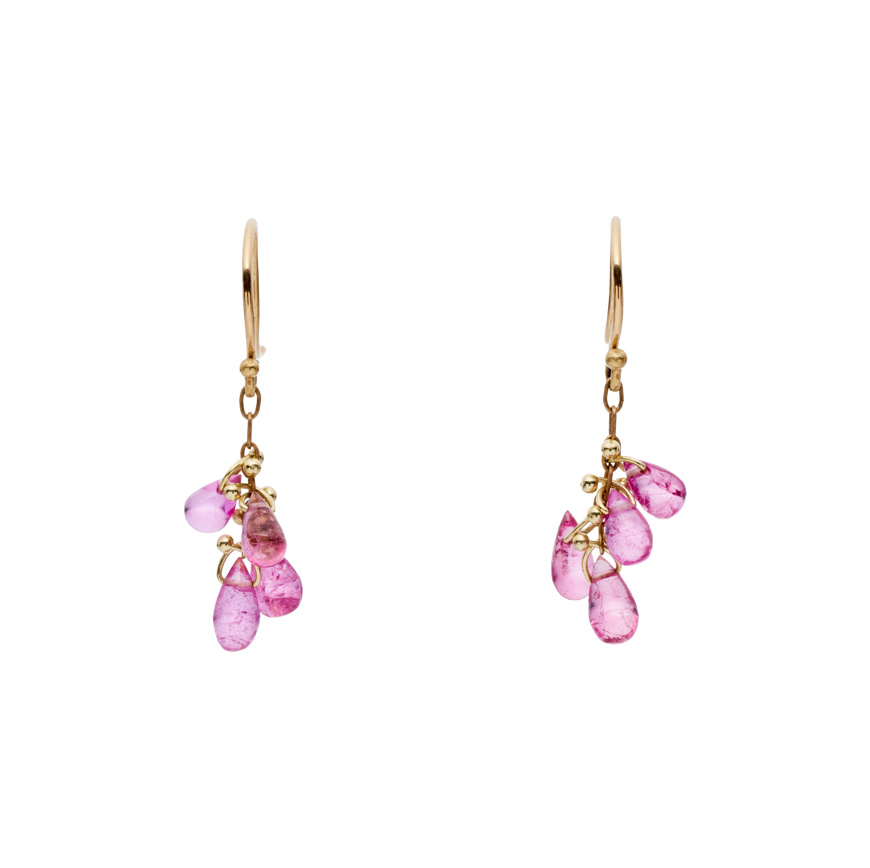 TenThousandThings 18k Pink Tourmaline Briolette Small Cluster Earrings