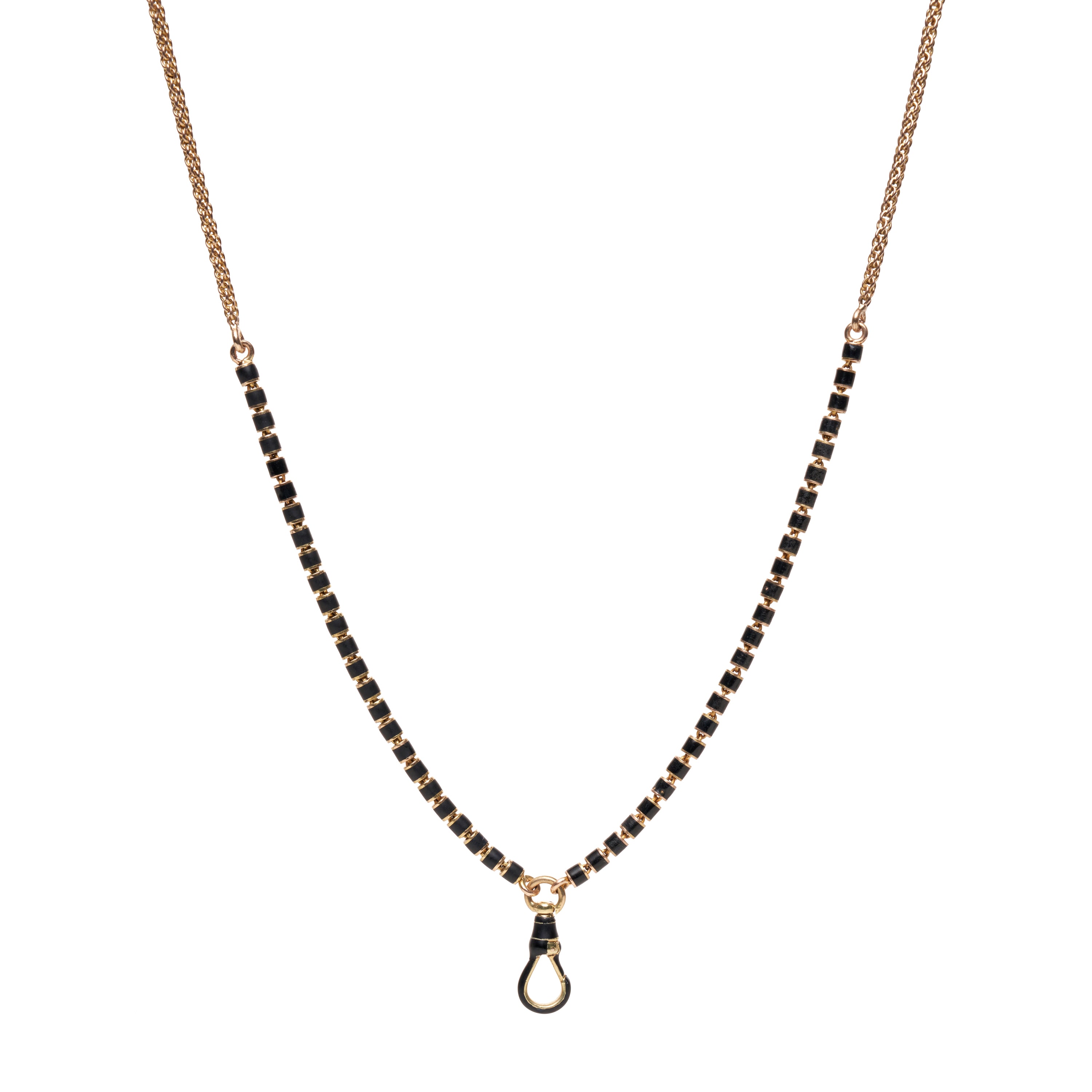 Antique Victorian 14k Black Enamel Chain w/ Dog Clip- 21.5"