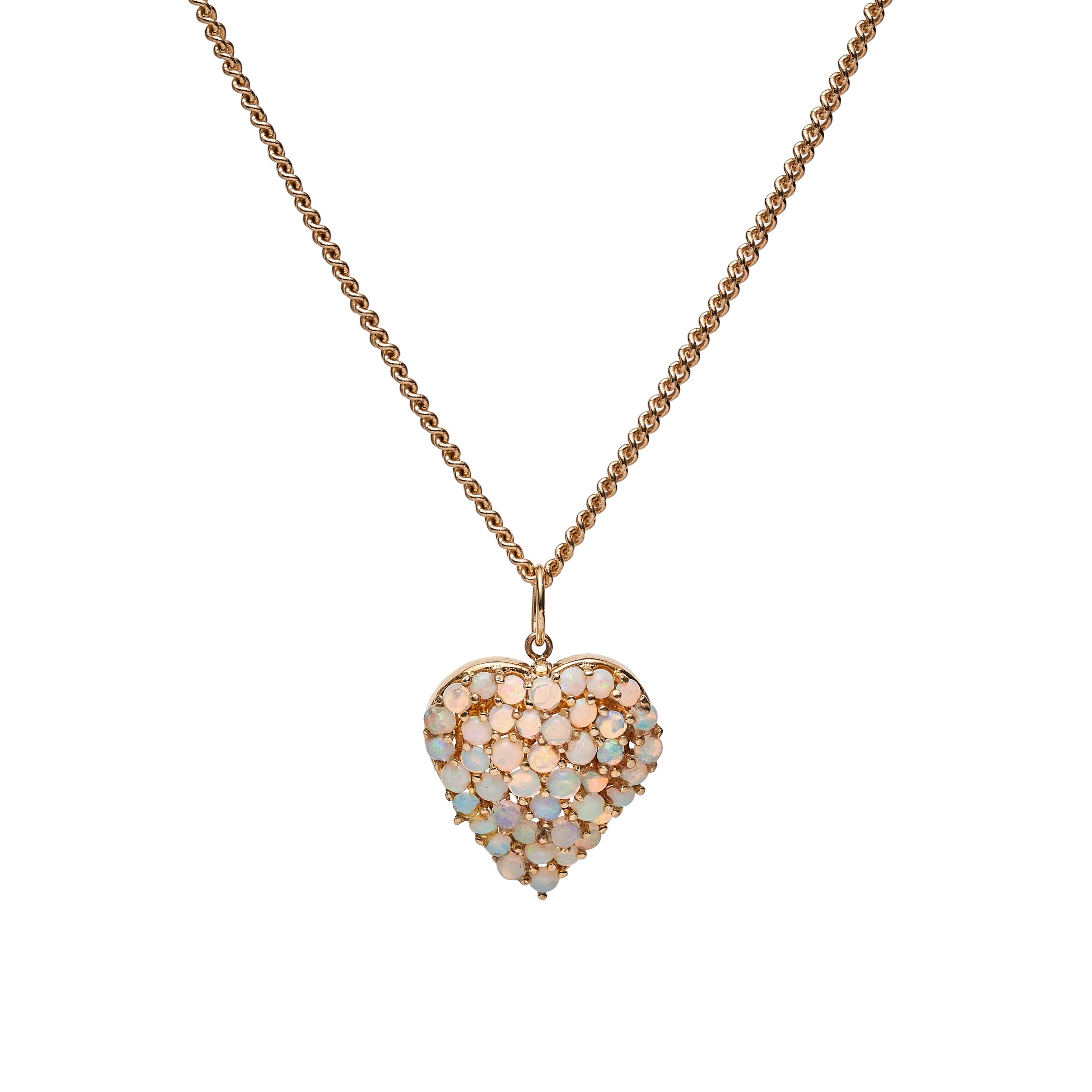 Vintage Mid-Century 14k Pave Opal Heart Pendant