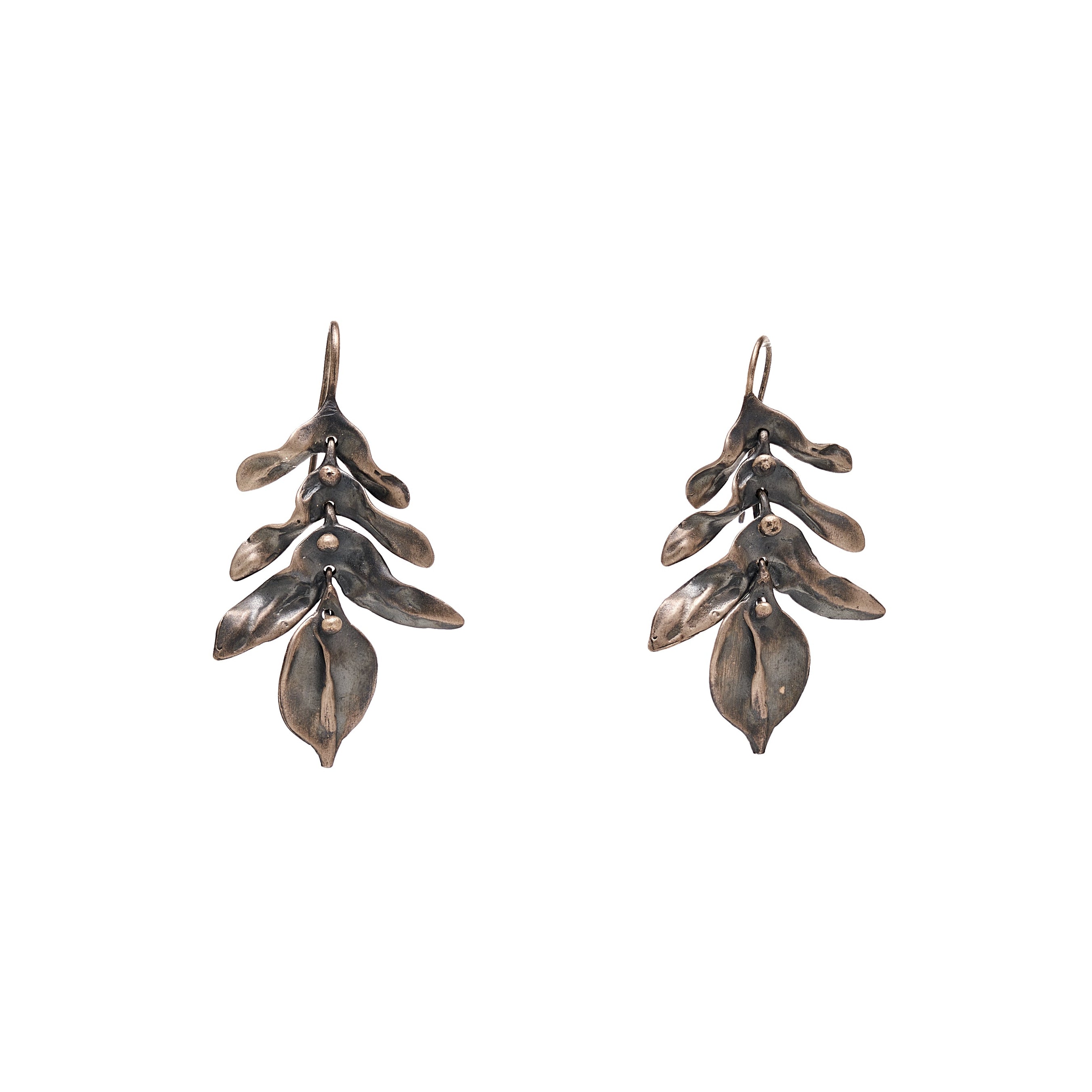 TenThousandThings Silver Brushed Short Wild Fern Leaf Earrings