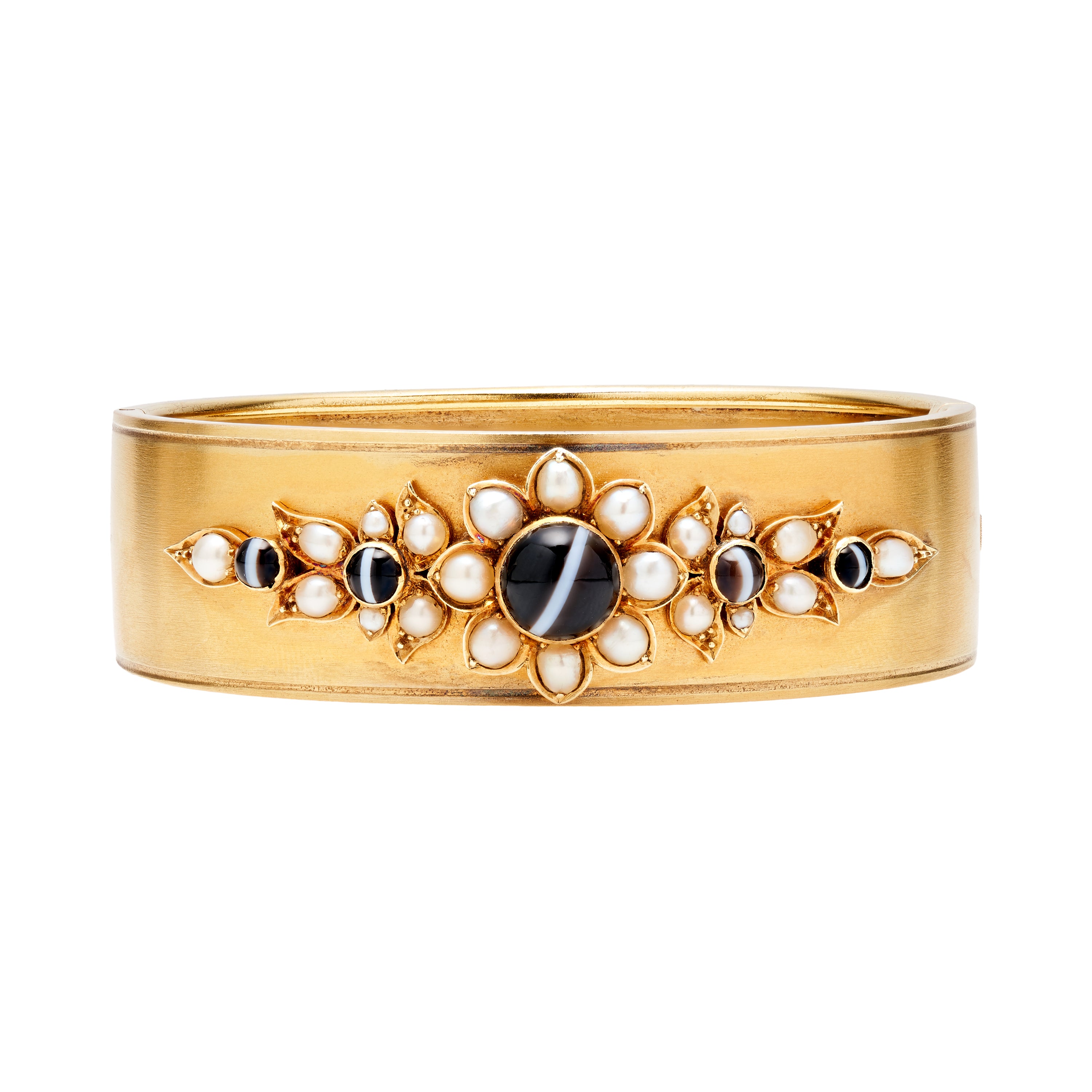 Antique Victorian 18k Agate and Pearl Bangle Bracelet