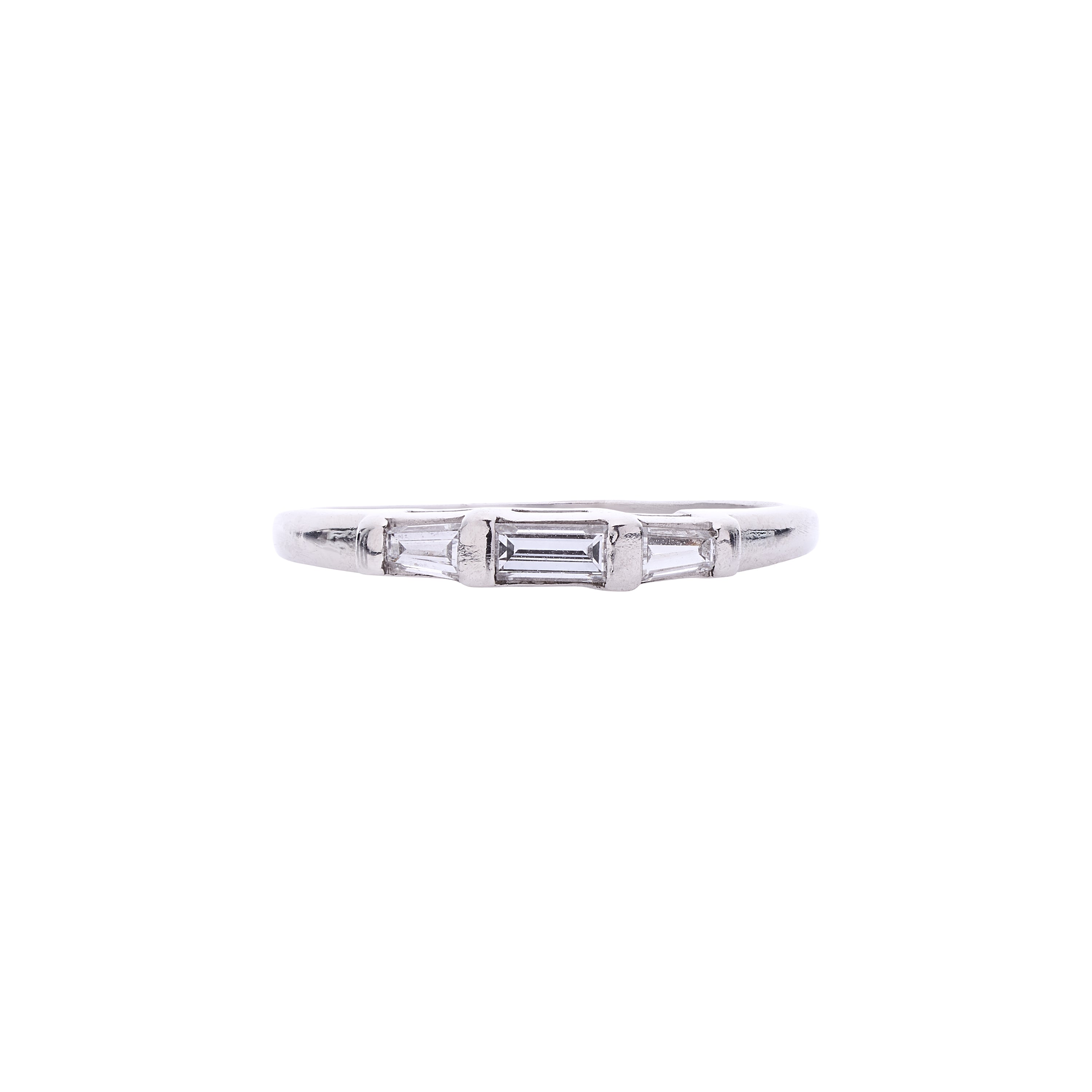 Vintage Platinum Triple Baguette Diamond Ring