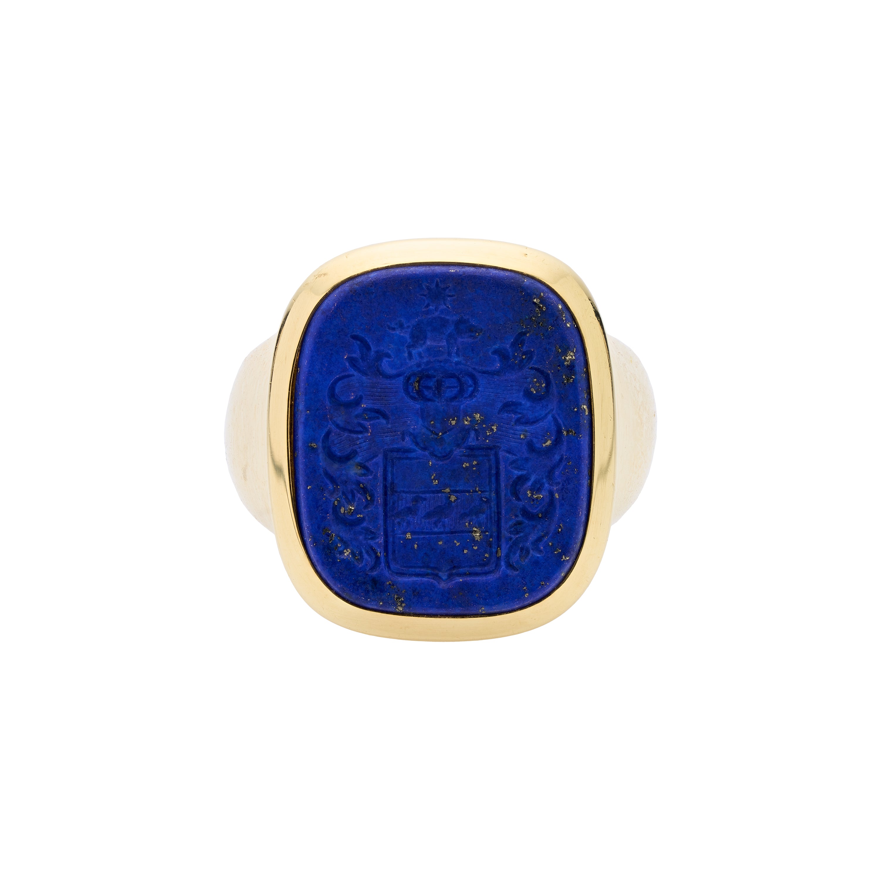 Antique Victorian 14k Lapis Intaglio With Shield Ring