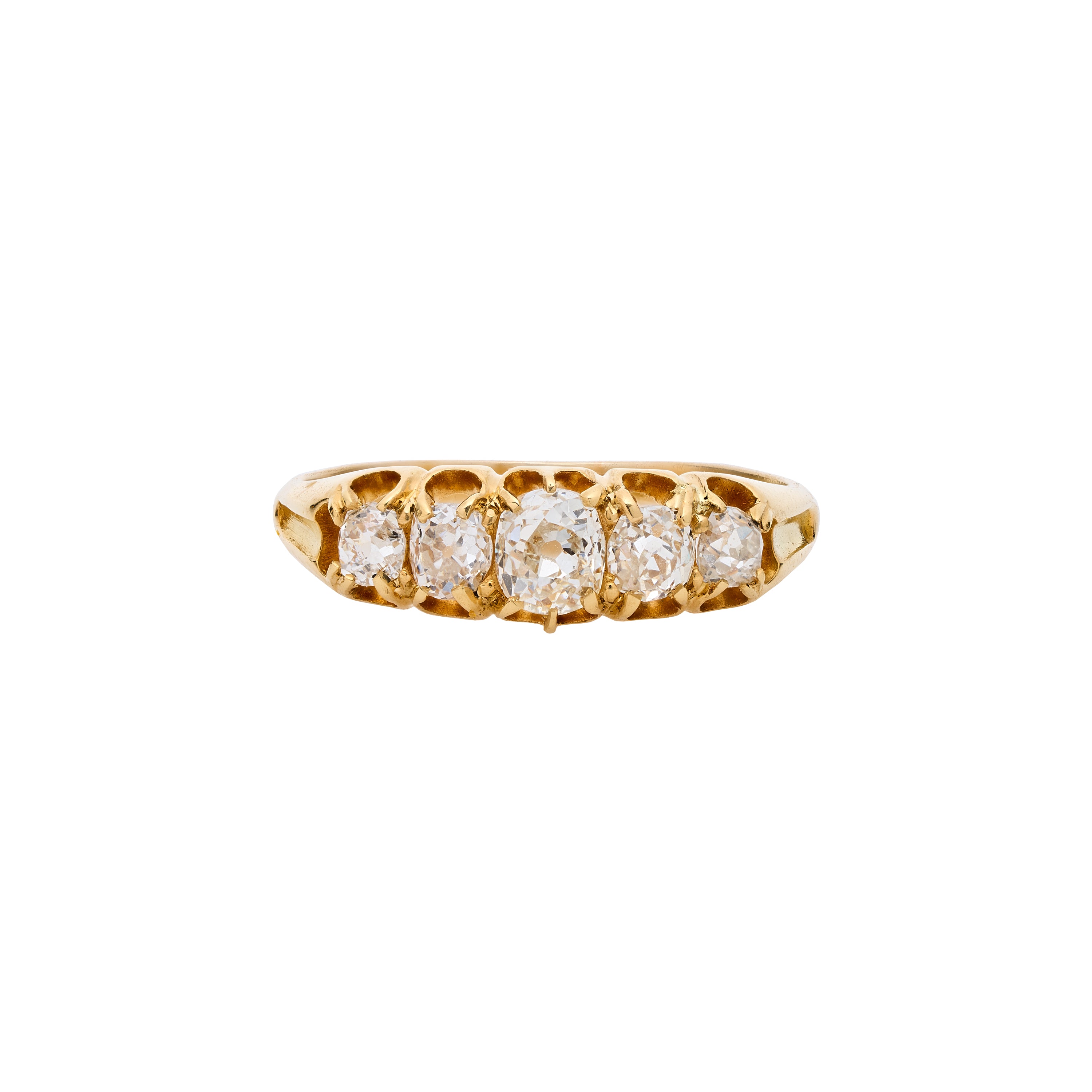 Antique Victorian 18k Blecher Set Diamond Five Stone Ring - .75ct