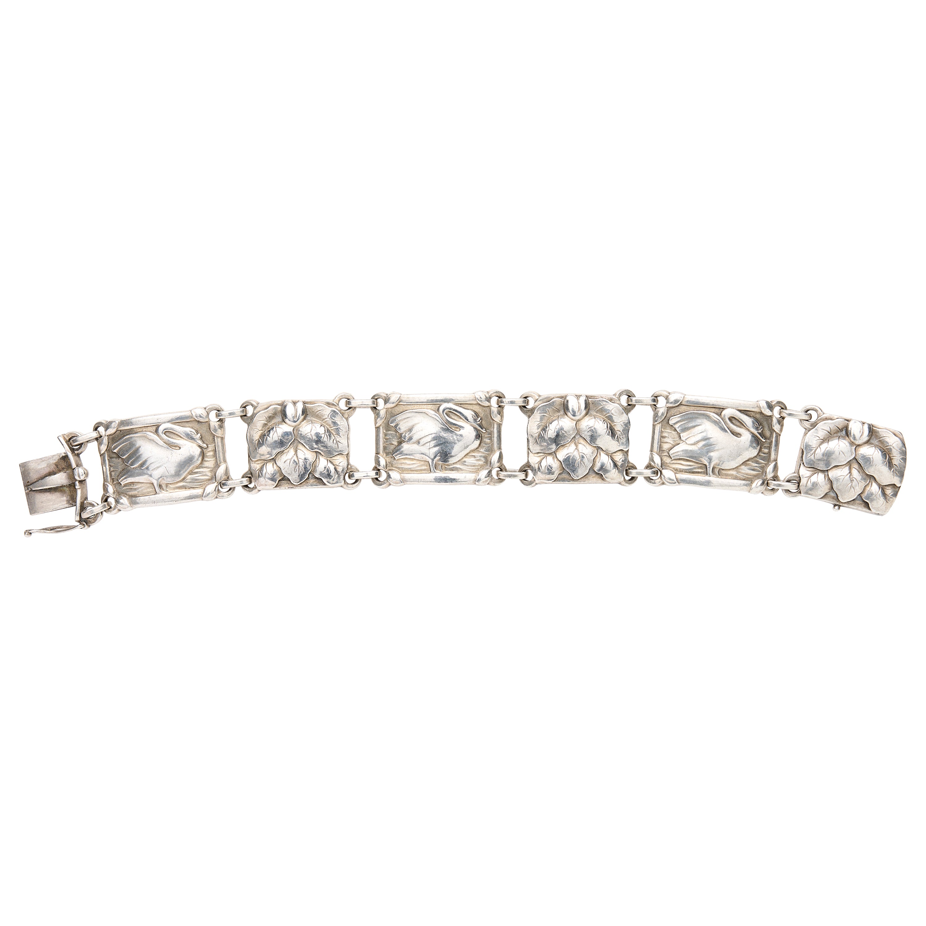 Vintage Georg Jensen Sterling Silver Swans & Leaves Bracelet