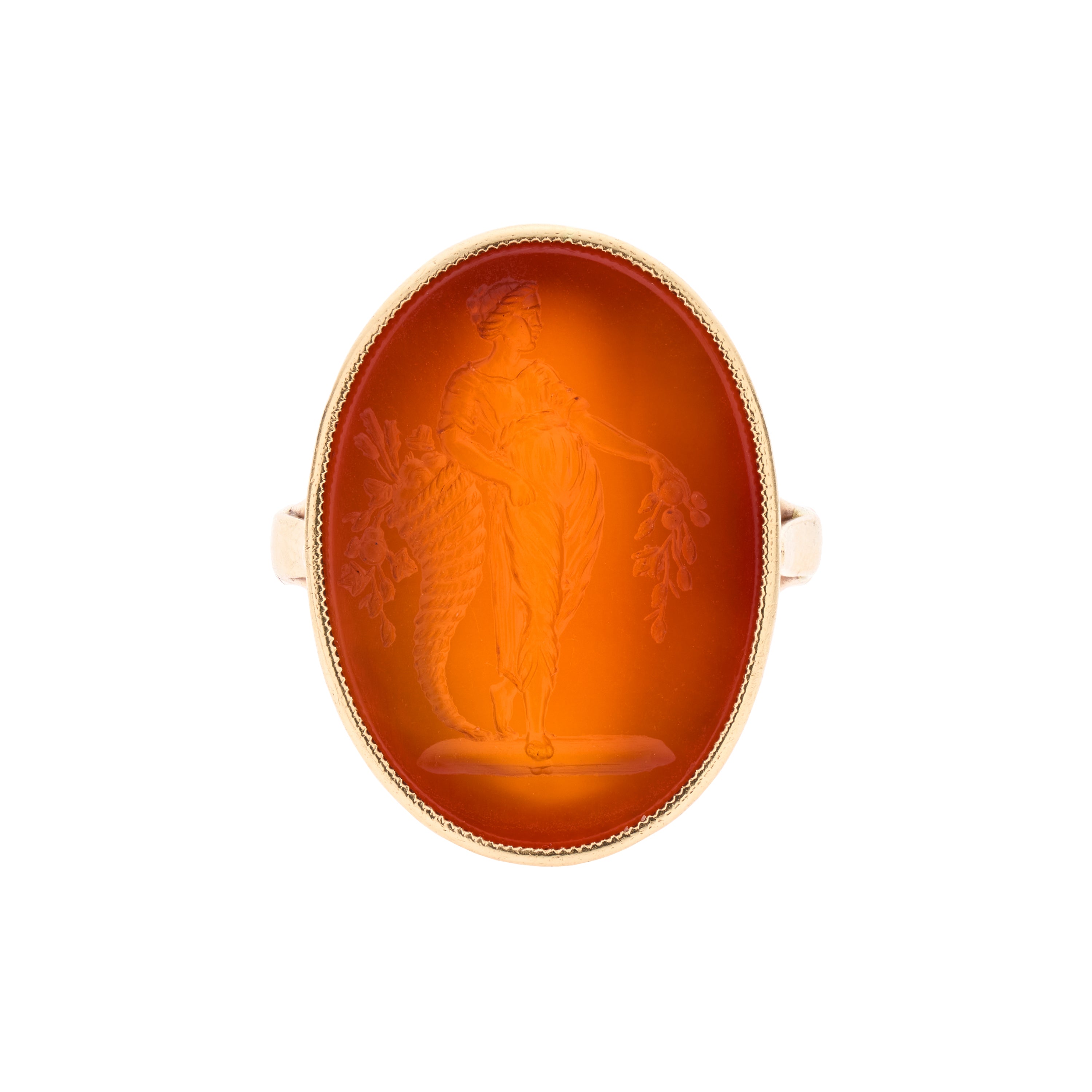 Antique Victorian 9k Carnelian Demeter w/Cornucopia Intaglio Ring