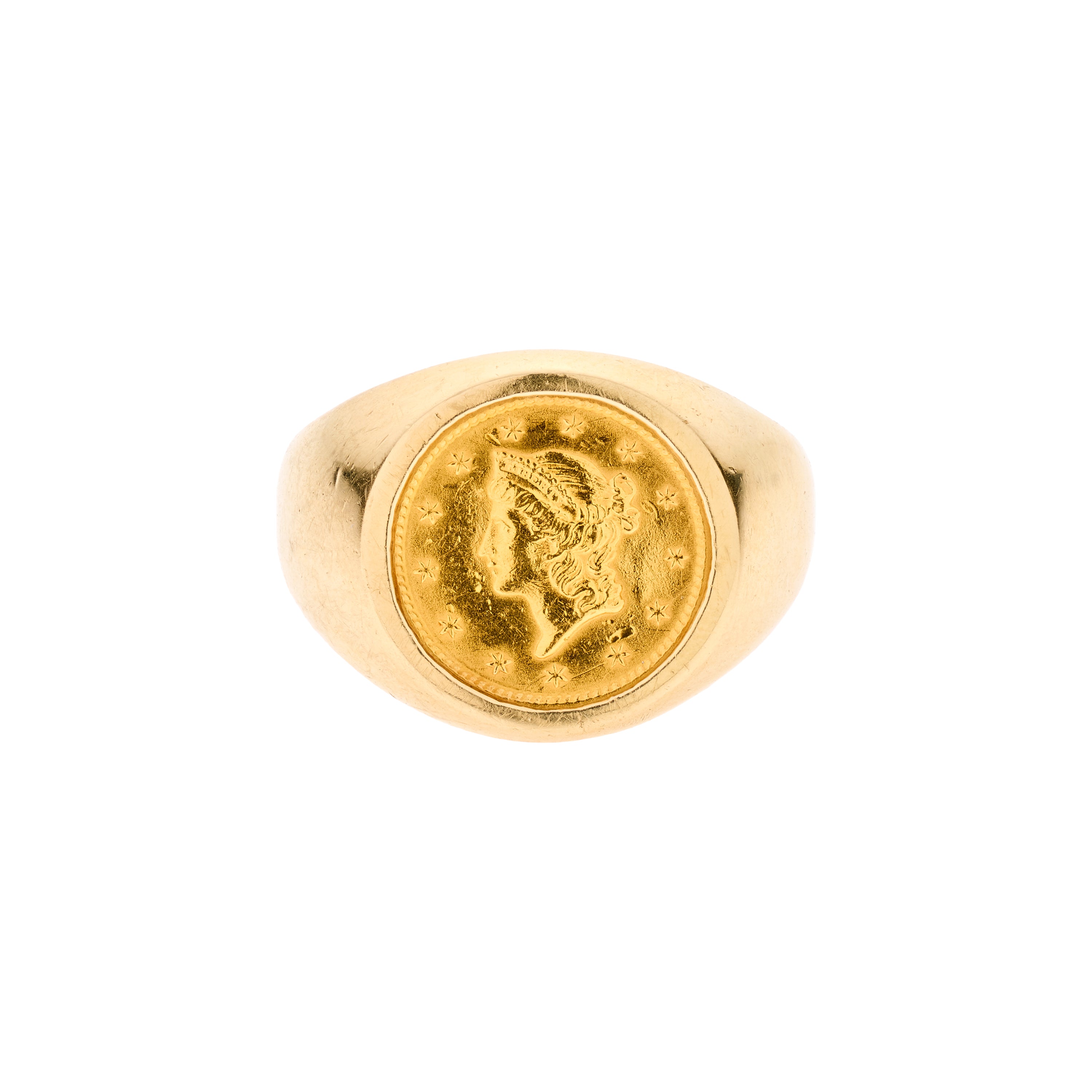 Antique Victorian 22k Coin Set in Heavy 14k Signet Ring