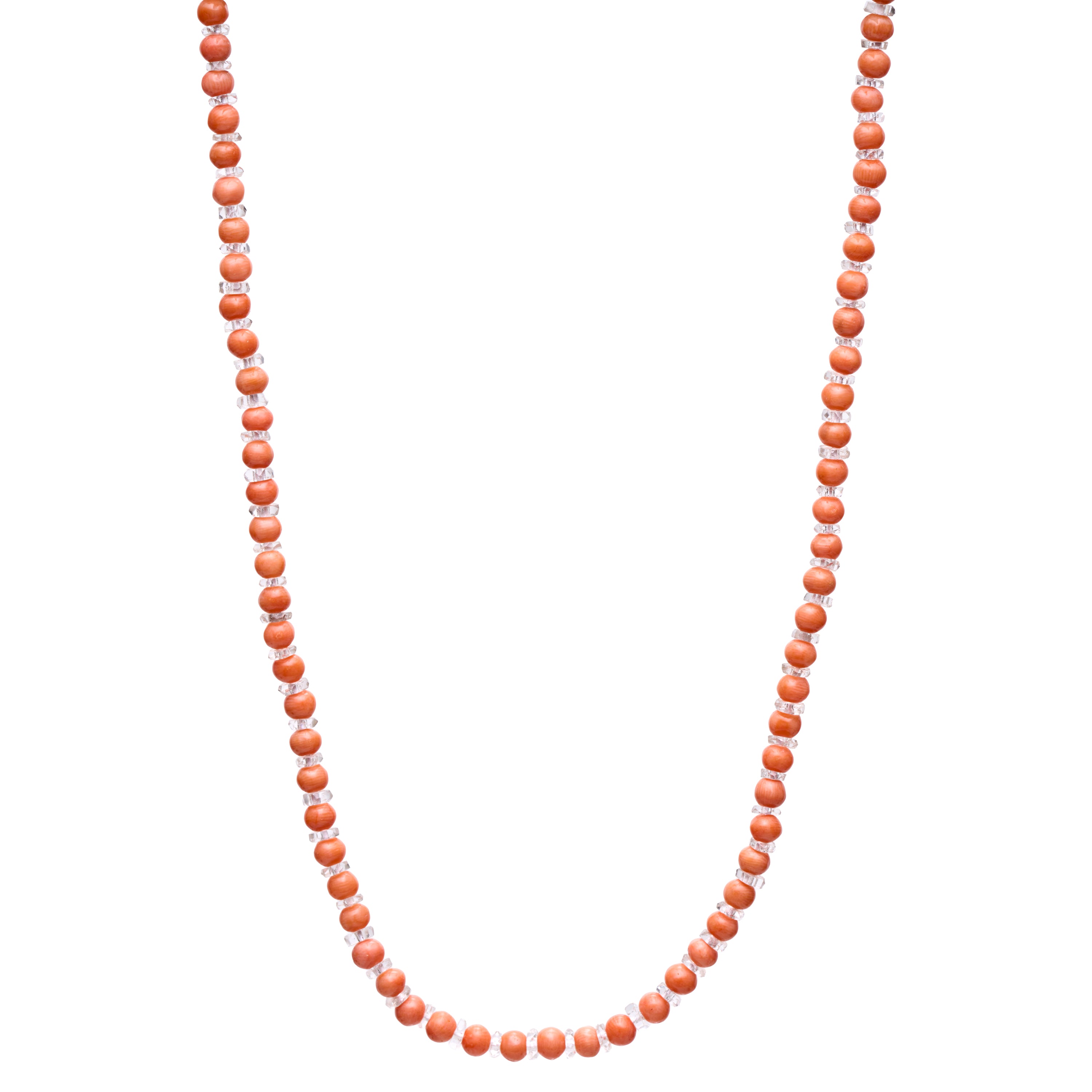Antique Art Deco Coral and Rock Crystal Necklace w/ 14k Clasp