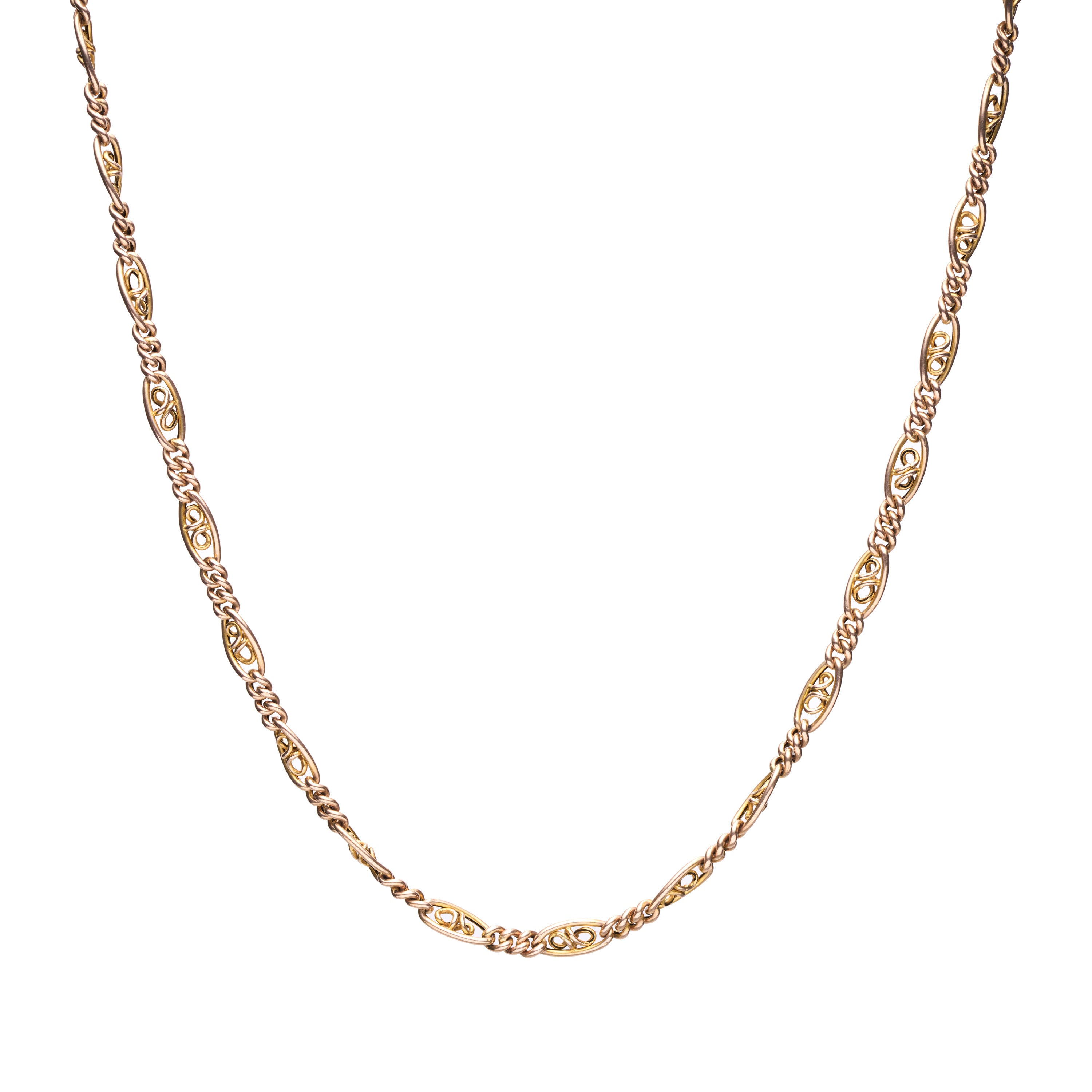 Antique Edwardian 14k Curb and Ornate Link Chain