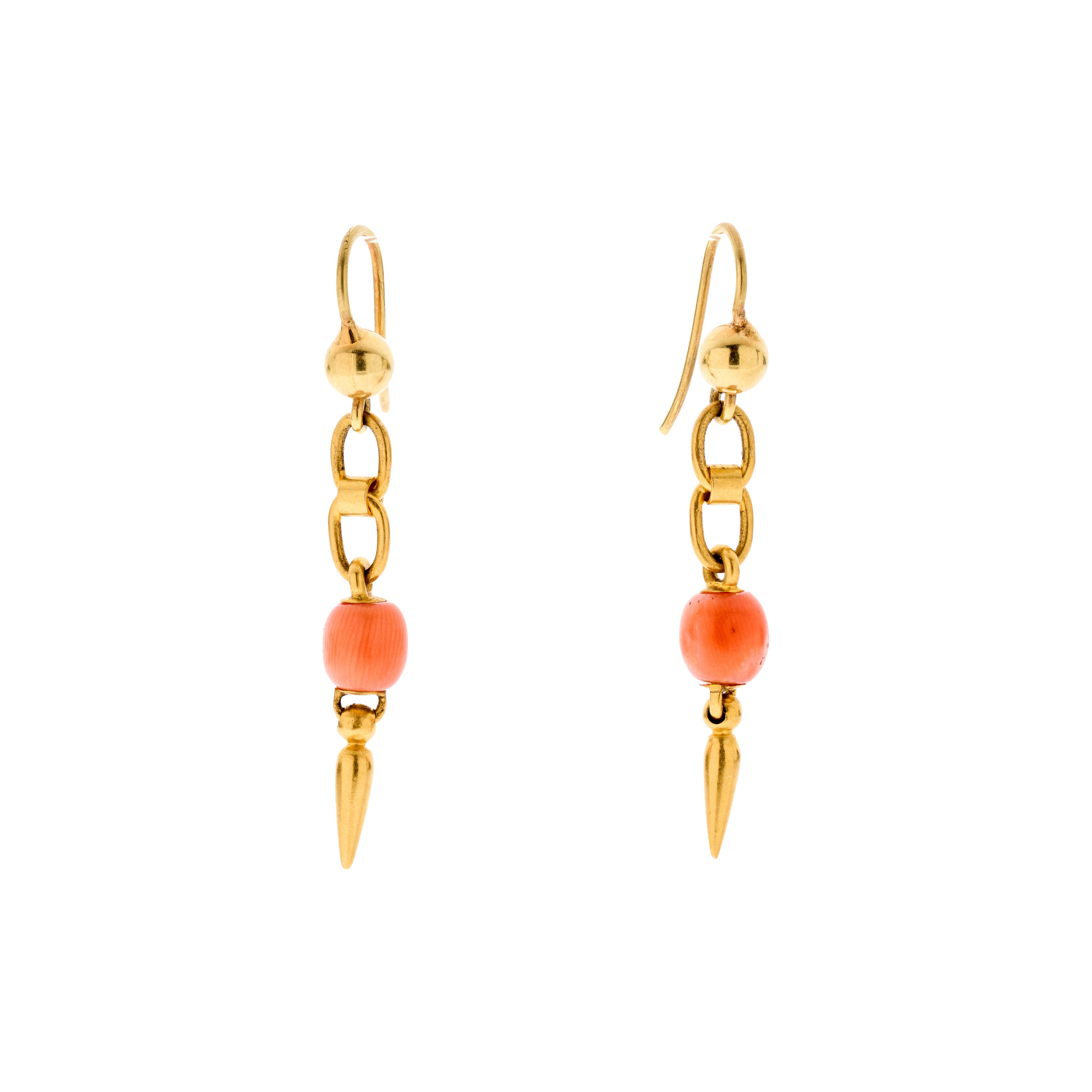 Antique Victorian 15k Chain Motif Coral Earrings