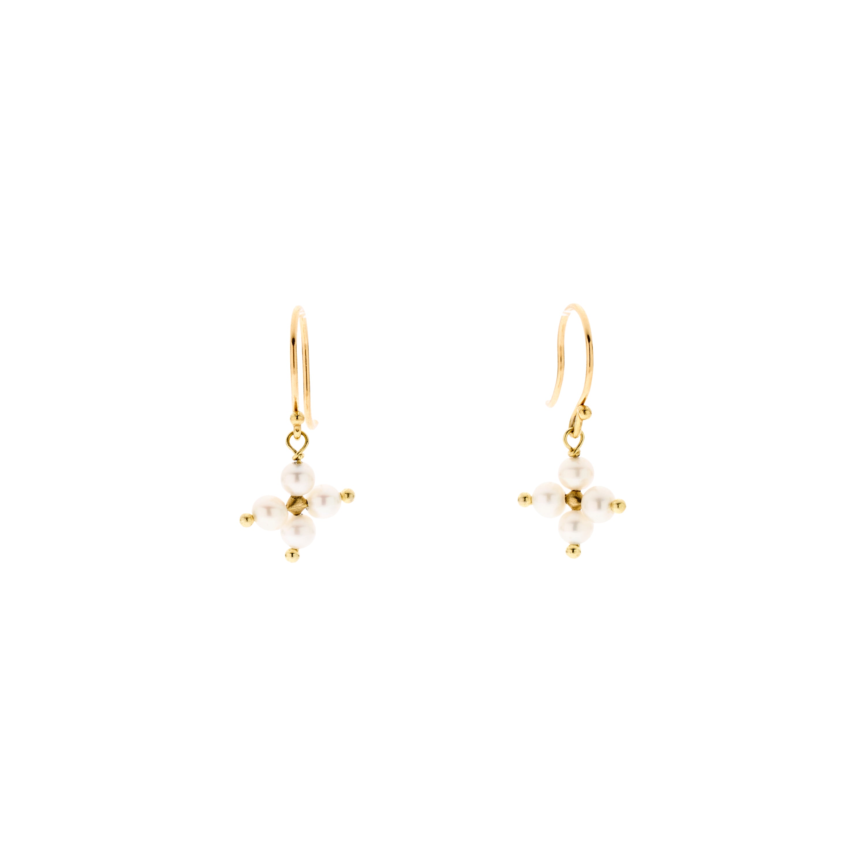 TenThousandThings 18k Original Small White Pearl Cross Earrings
