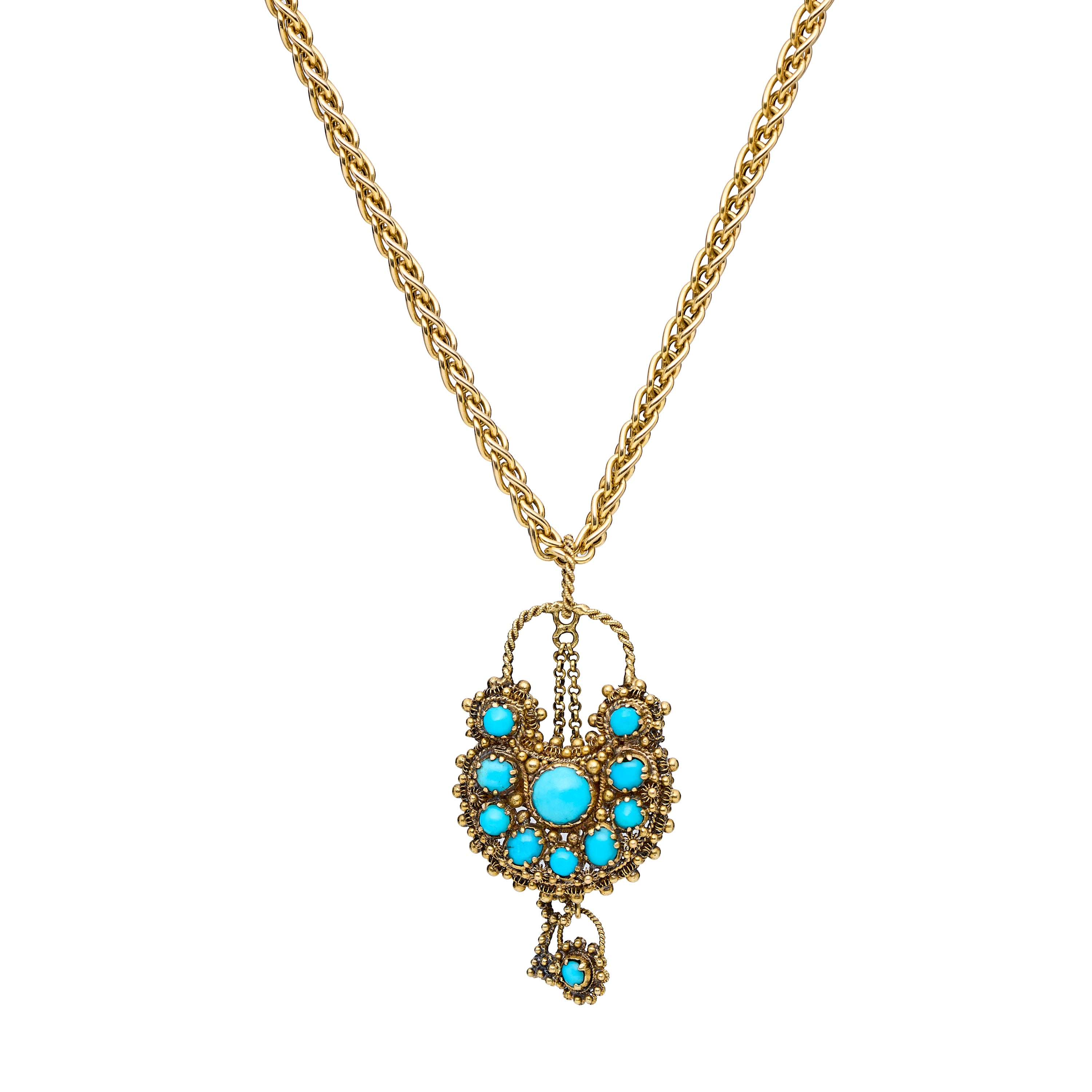 Antique Georgian 15k Cannetille Turquoise Padlock Pendant