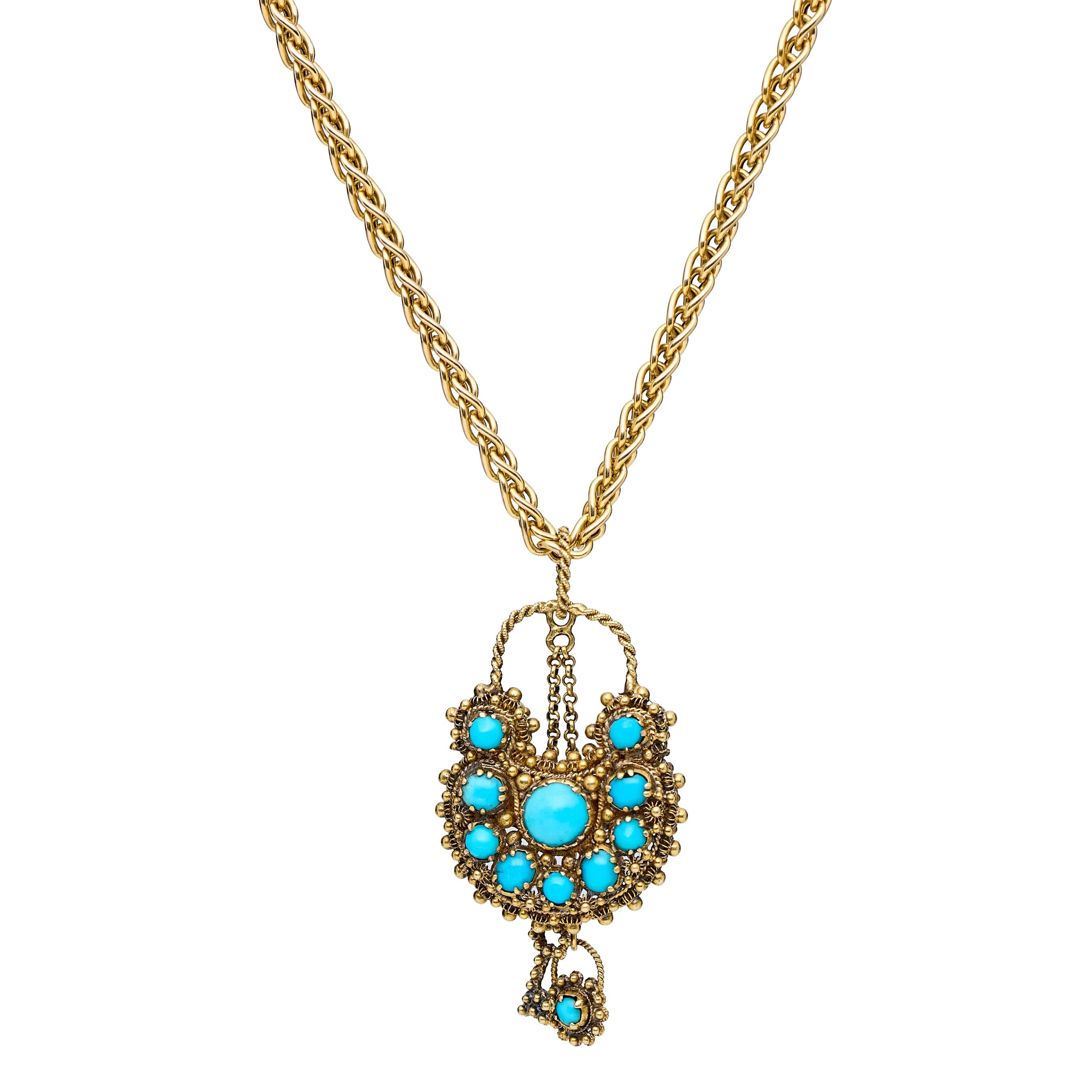 Antique Georgian 15k Cannetille Turquoise Padlock Pendant