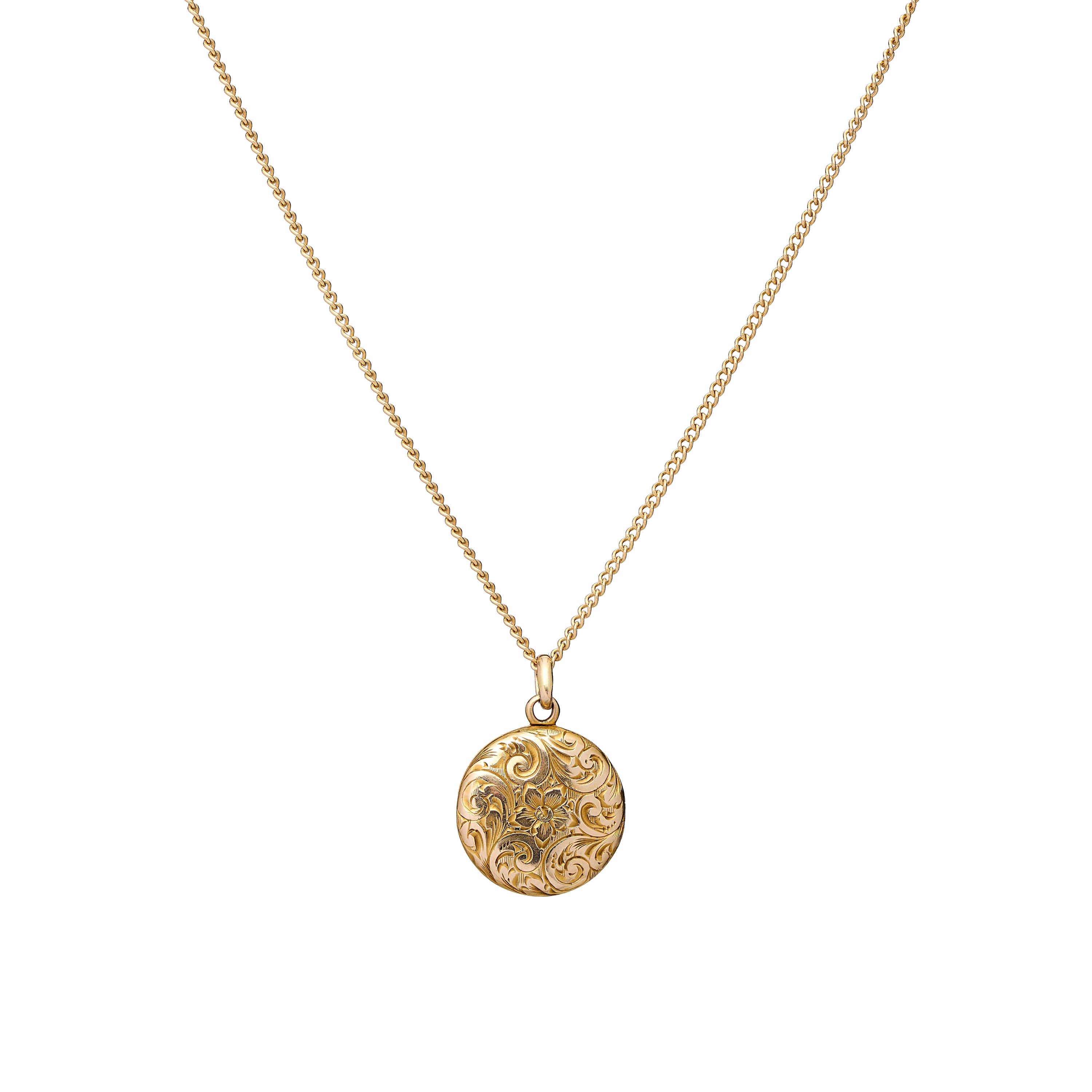 Antique Edwardian 14k Small Engraved Round Buttercup Locket
