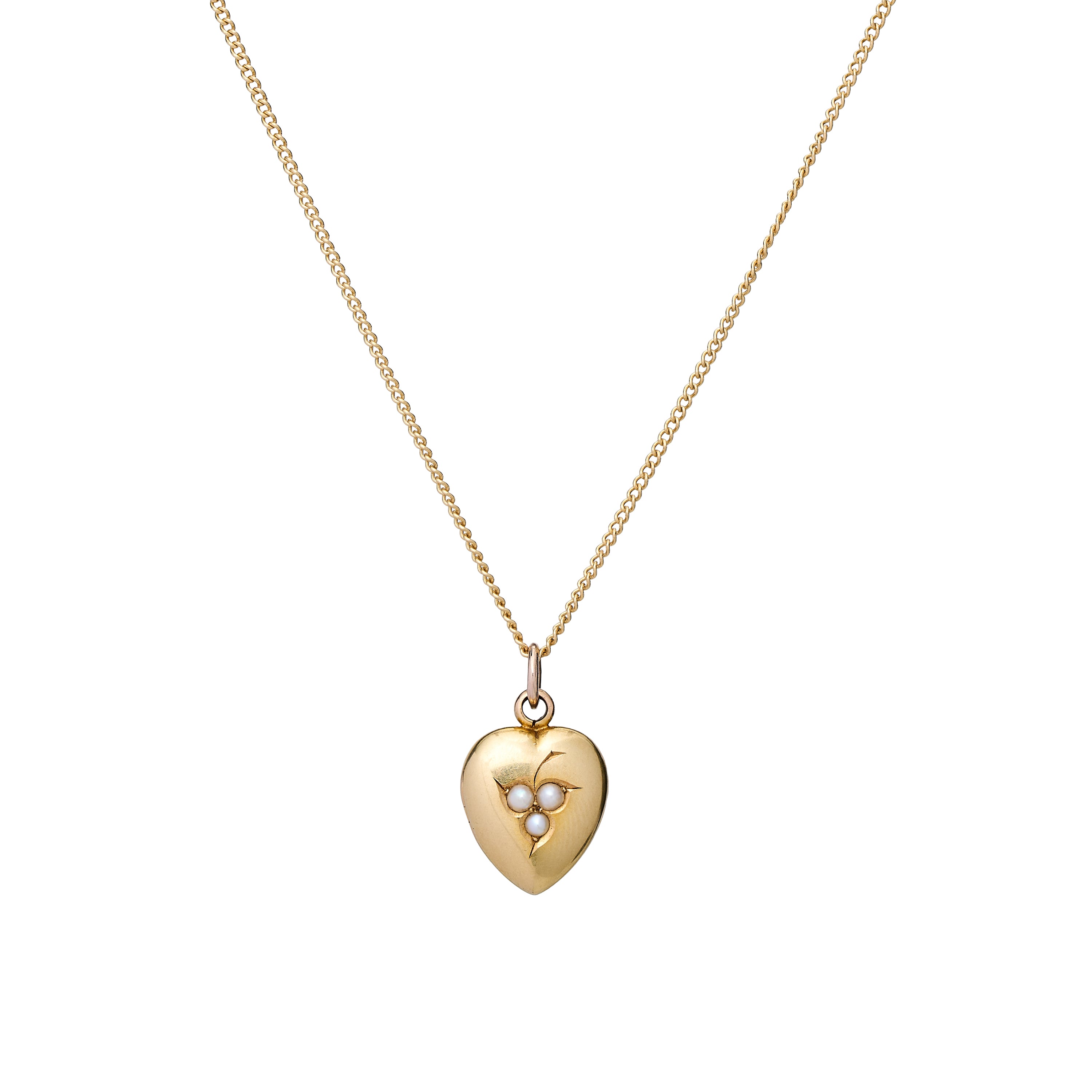Antique Victorian 15k Heart w/ Three Pearls Locket Pendant