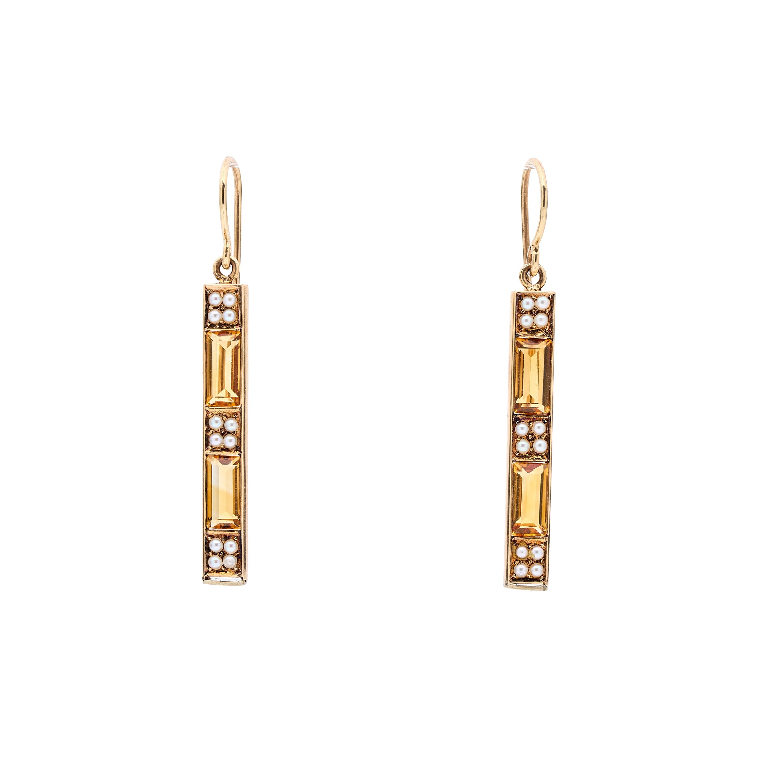 Vintage 14k Citrine and Seed Pearl Bar Earrings