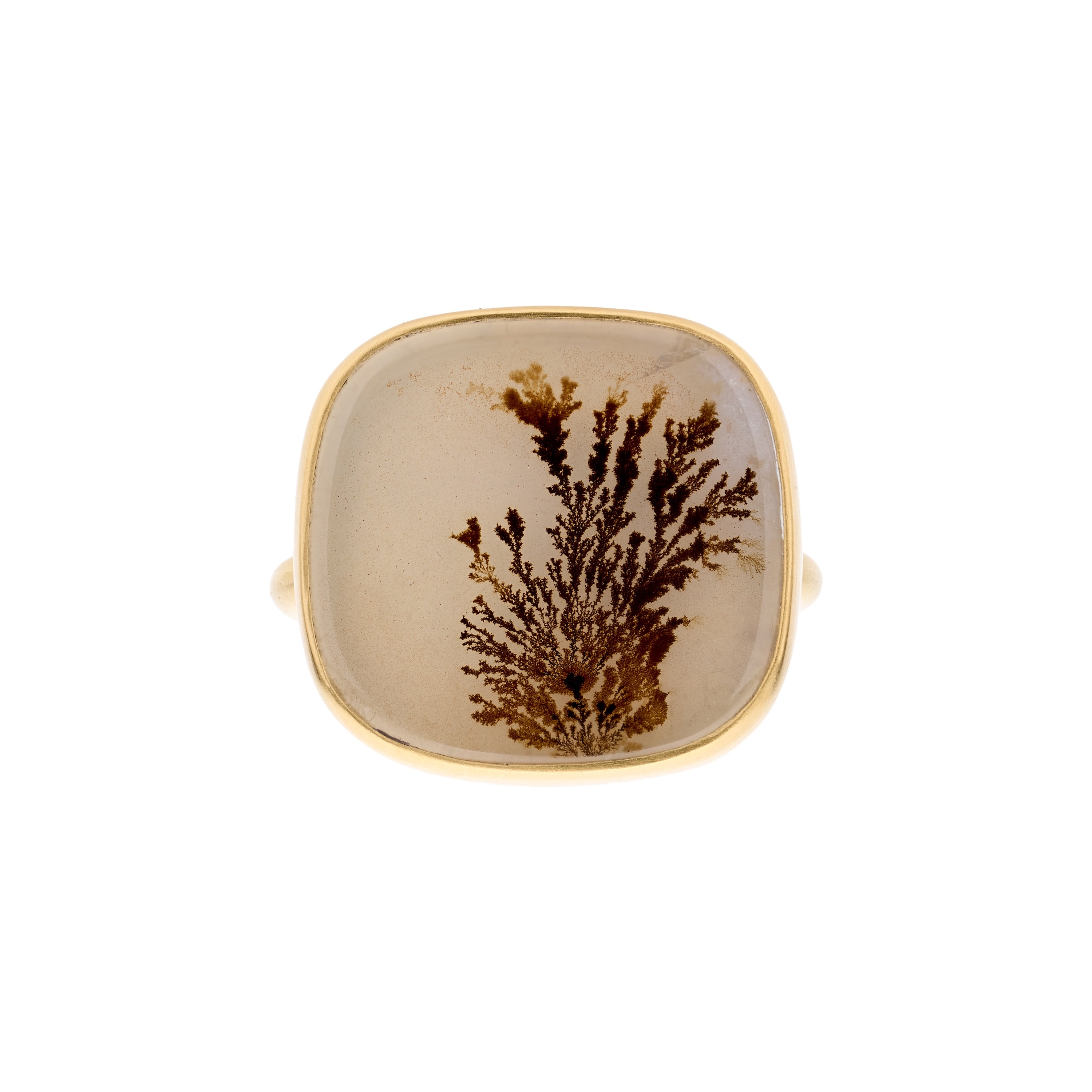 Gabriella Kiss 18k Square Cushion Dendrite Agate Ring