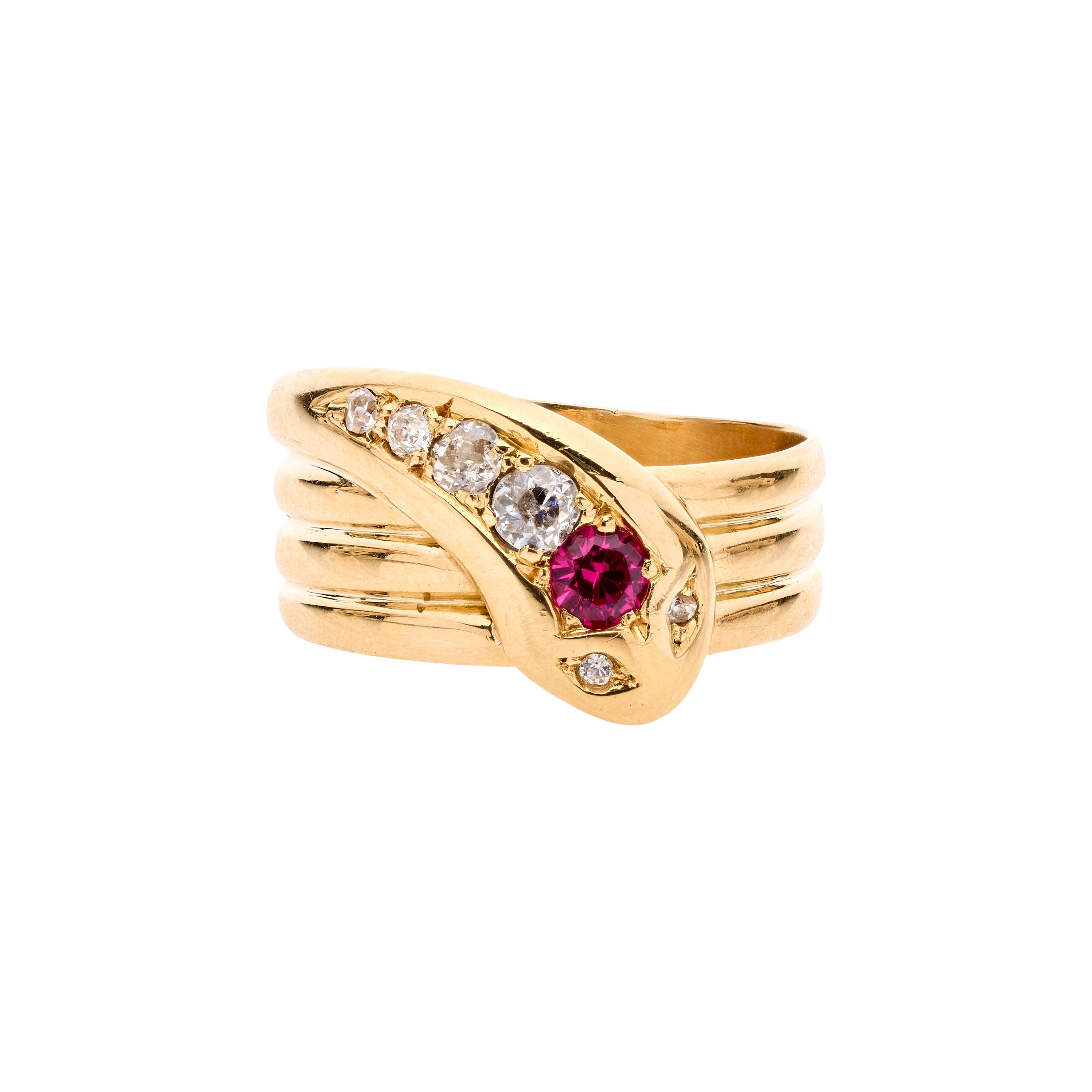 Antique Victorian 15k Ruby and Diamond Wide Snake Band