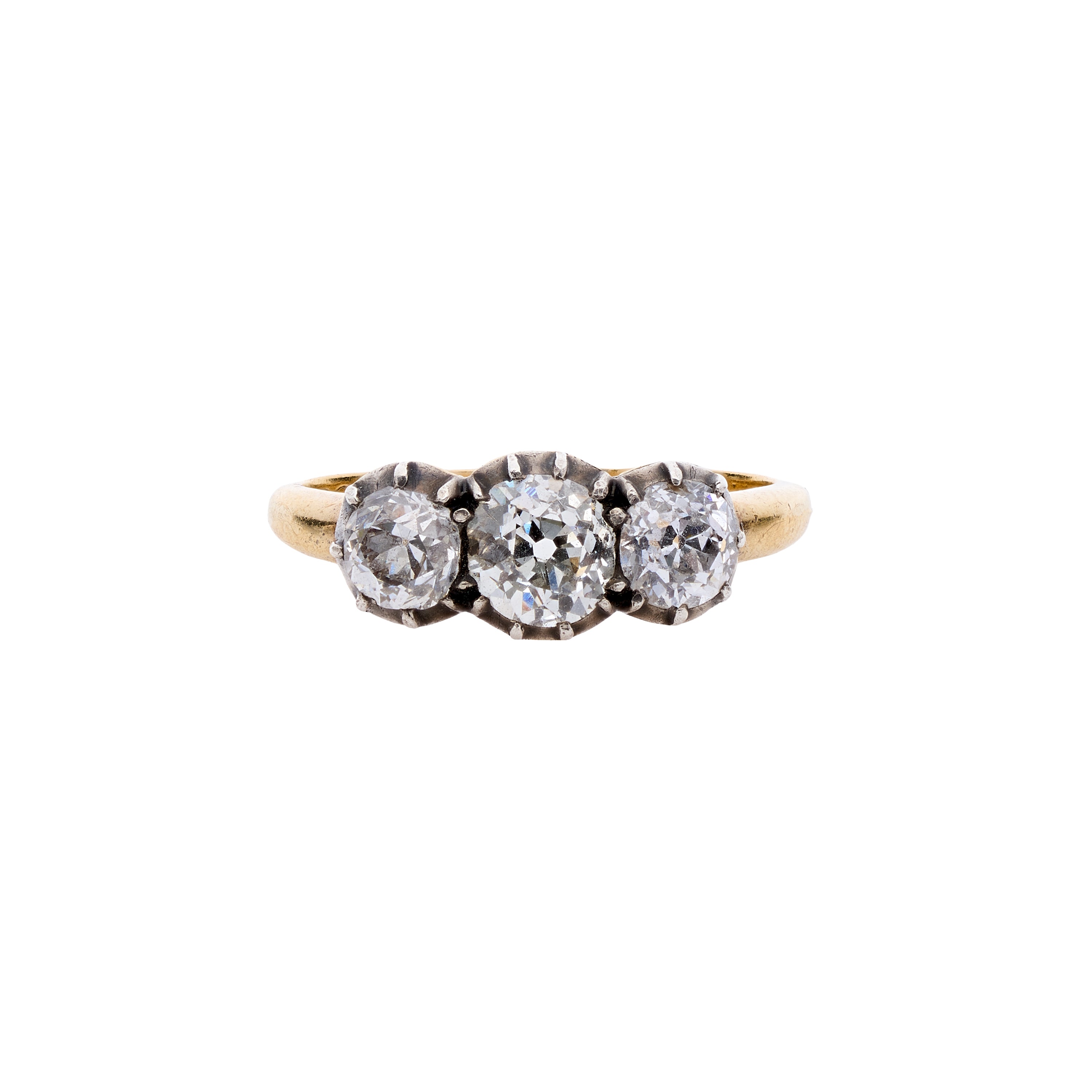 Antique Victorian Three Diamond Ring in 18k Gold and Sterling Silver - 1.15ct