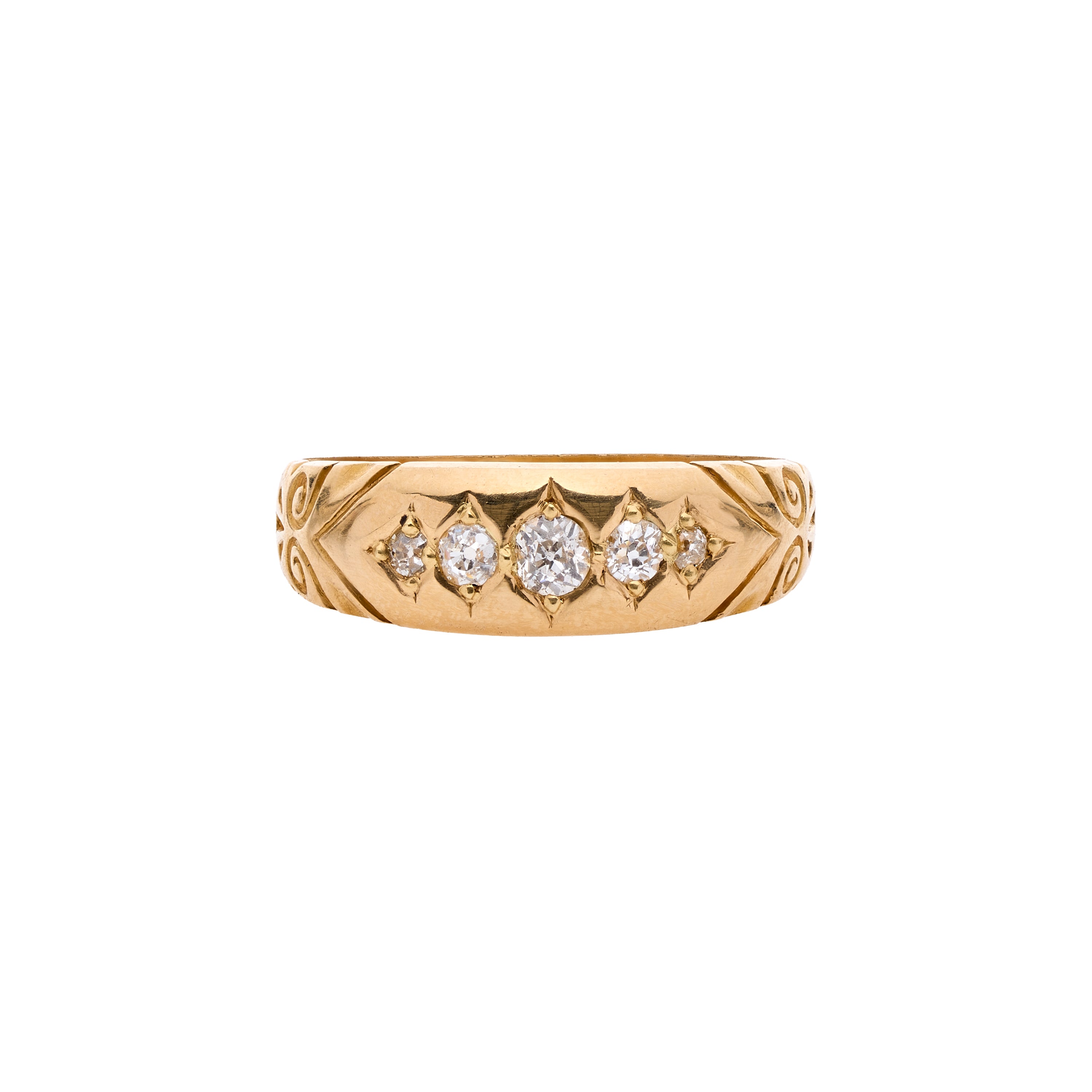 Antique Victorian 18k Five Stone Inset Diamond Band Ring