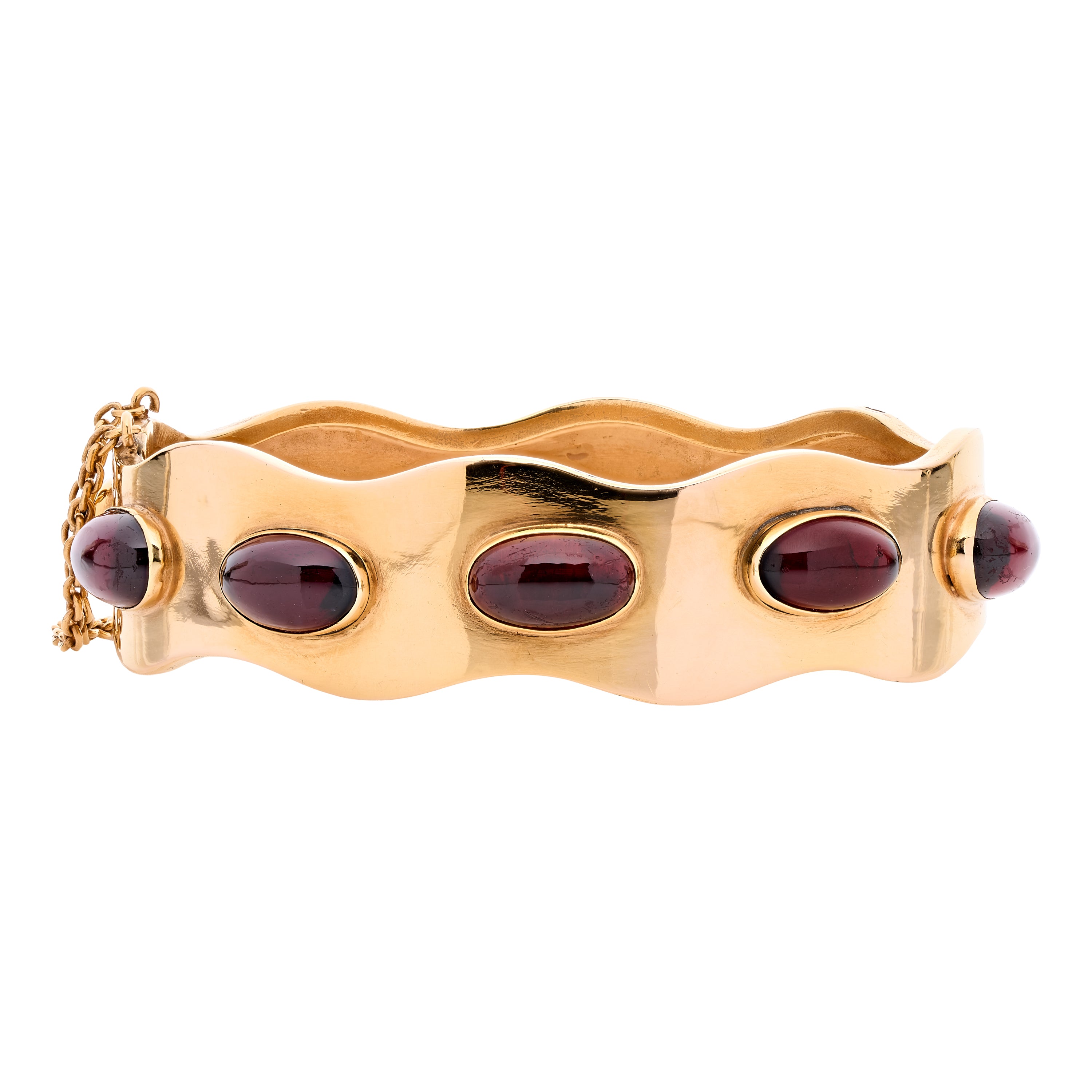 Antique Victorian 9ct Carbuncle Garnet Wavy Bangle Bracelet
