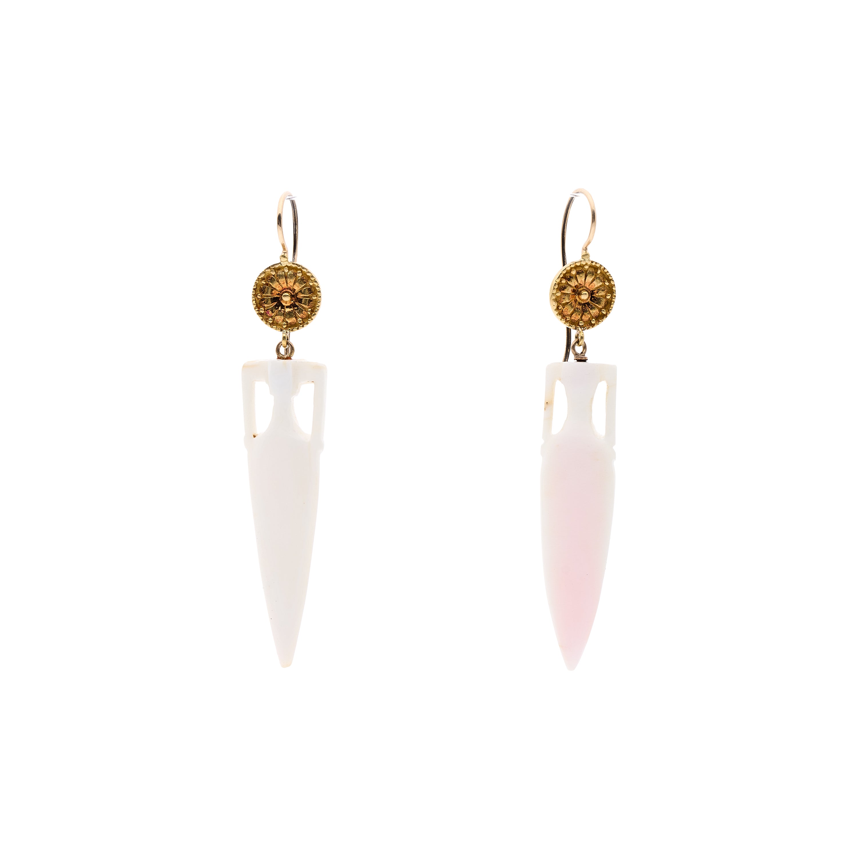 Antique Victorian 14k/18k Angelskin Coral Urn Earrings