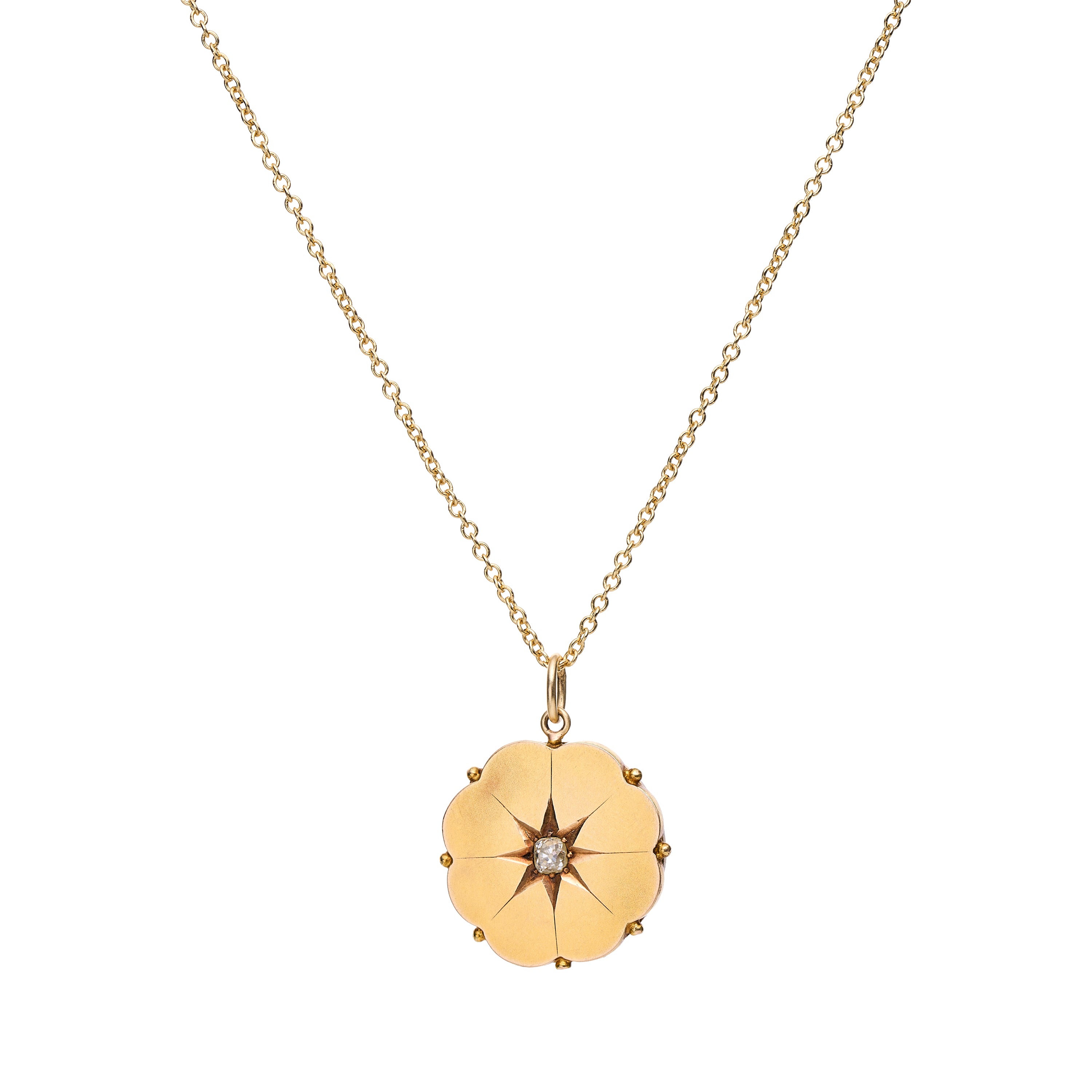 Antique Victorian 15k Diamond Set Star Locket Back Pendant