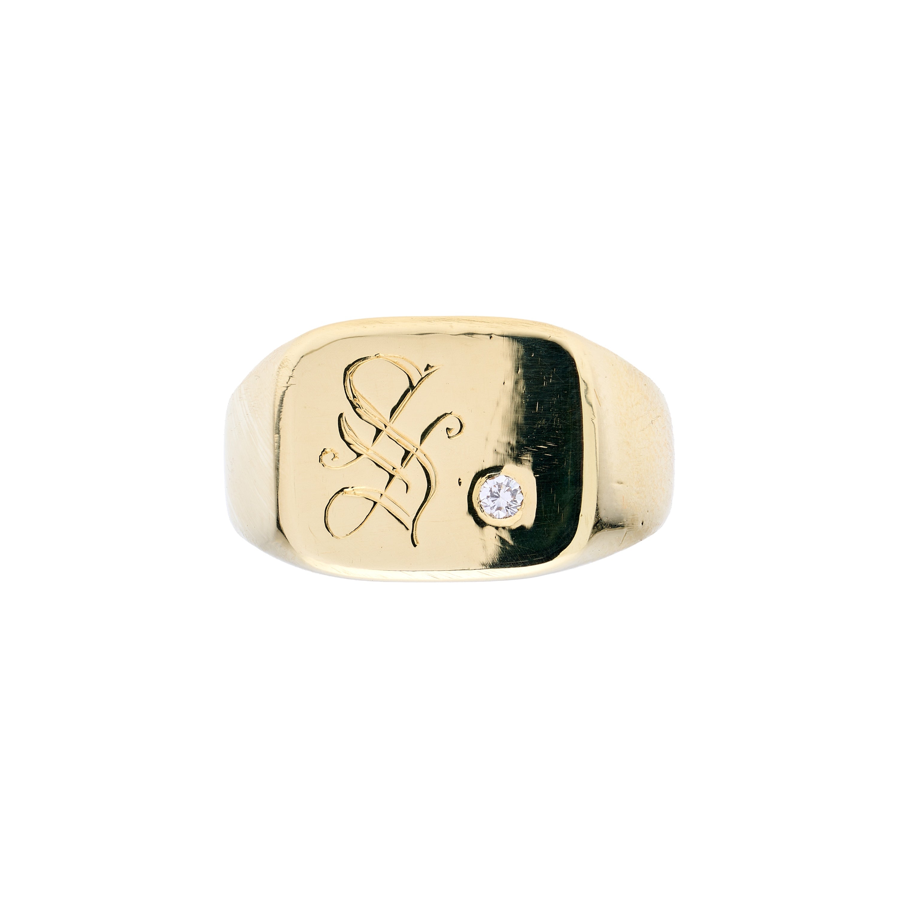 Vintage 14k and Diamond Letter "S" Signet Ring