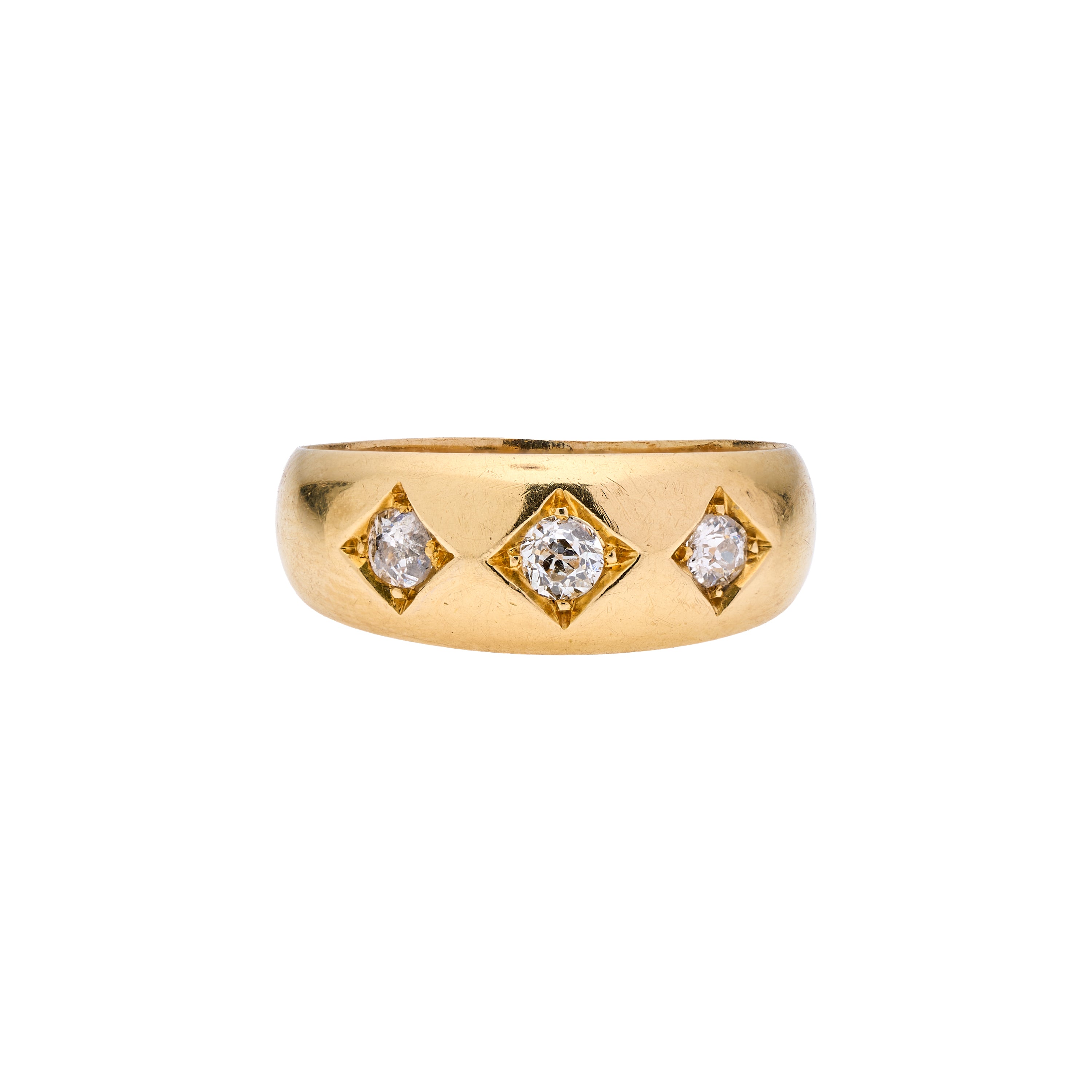 Antique Victorian 18k Diamond Shaped Three Stone Diamond Band Ring