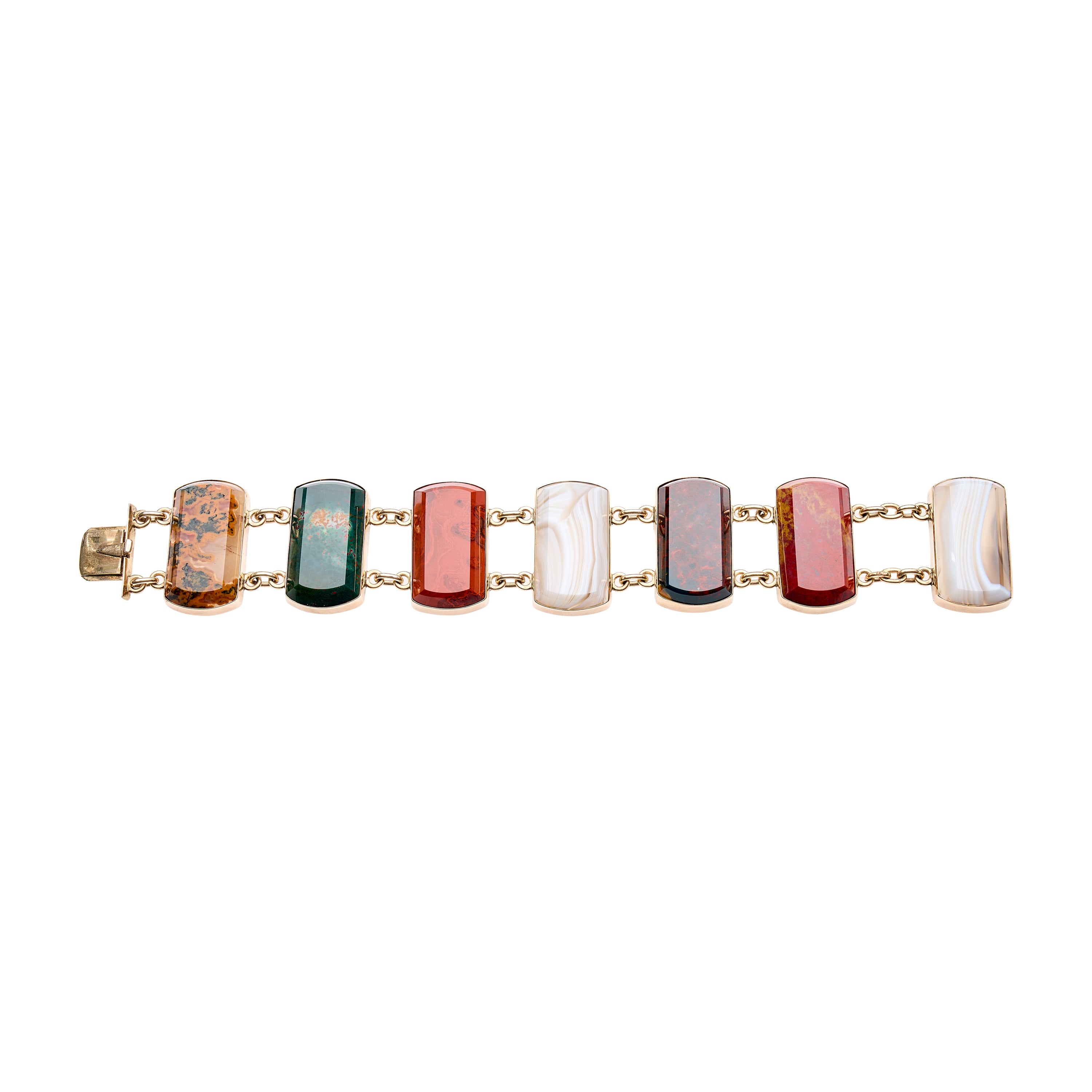 Antique Scottish 12k Gold Agate Panel Bracelet